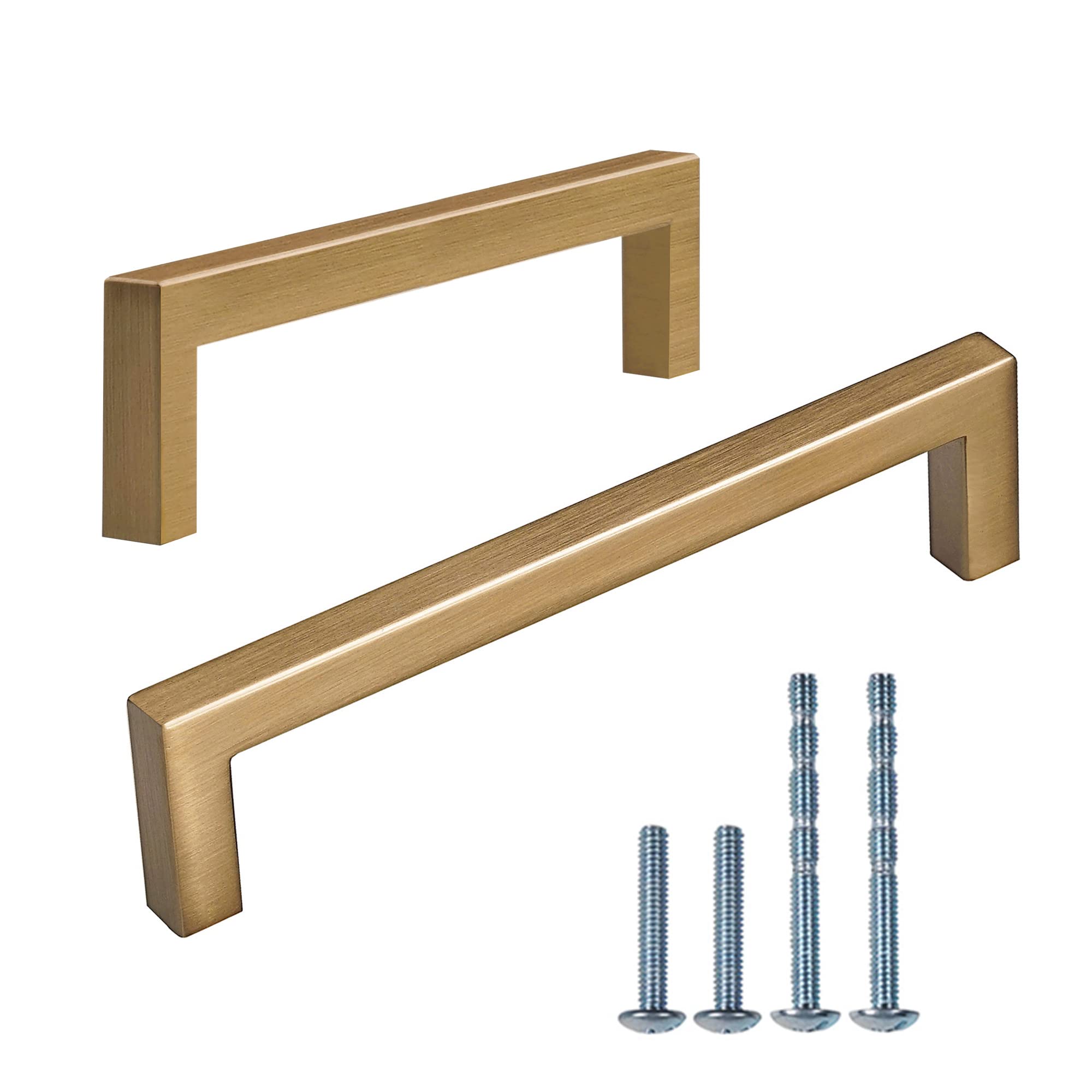 Triumph Hardware Solid Champagne Bronze Square Cabinet Pulls,5-1/16 Inch(128mm) Hole Centers,Gold Square Drawer Pulls Brushed Brass Kitchen Hardware