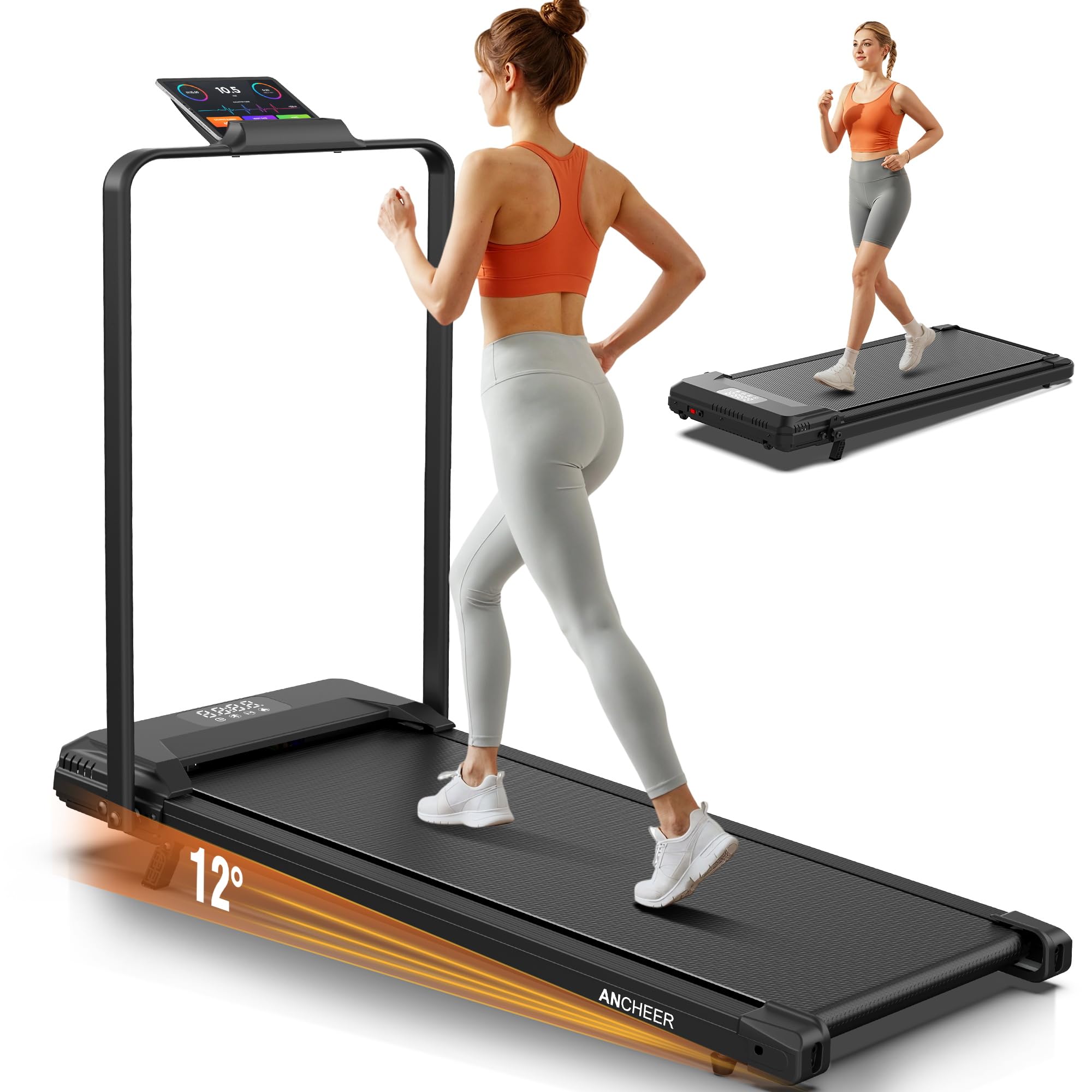 foldable treadmill vibration pad with handles 12% incline 350lbs capacity