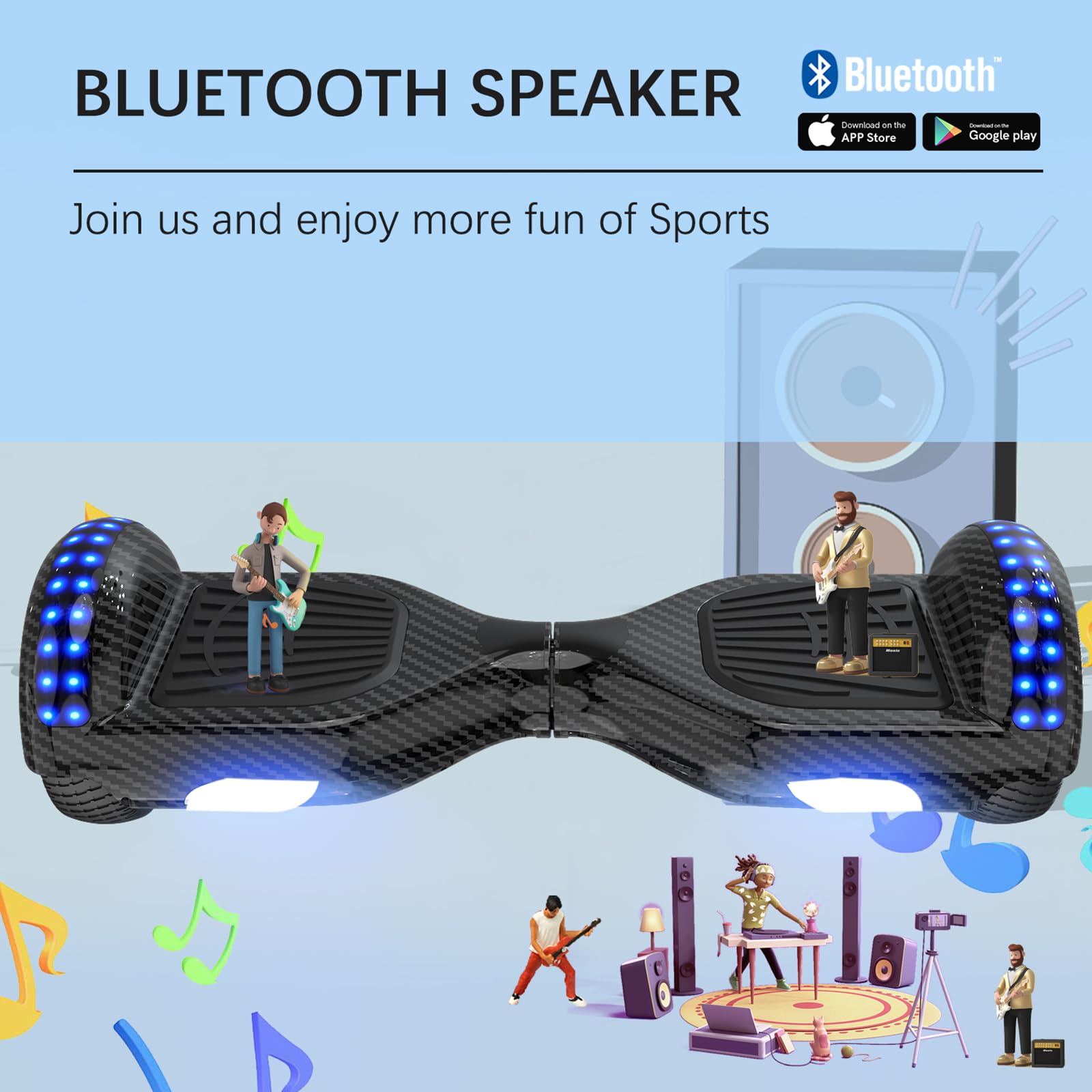 RCB Hoverboards 6,5 Zoll Skateboard Kinder und Jugendliche Hoverboards mit Bluetooth - Led Licht Segway mit Leistungsstarkem Motor Geschenk für Kinder