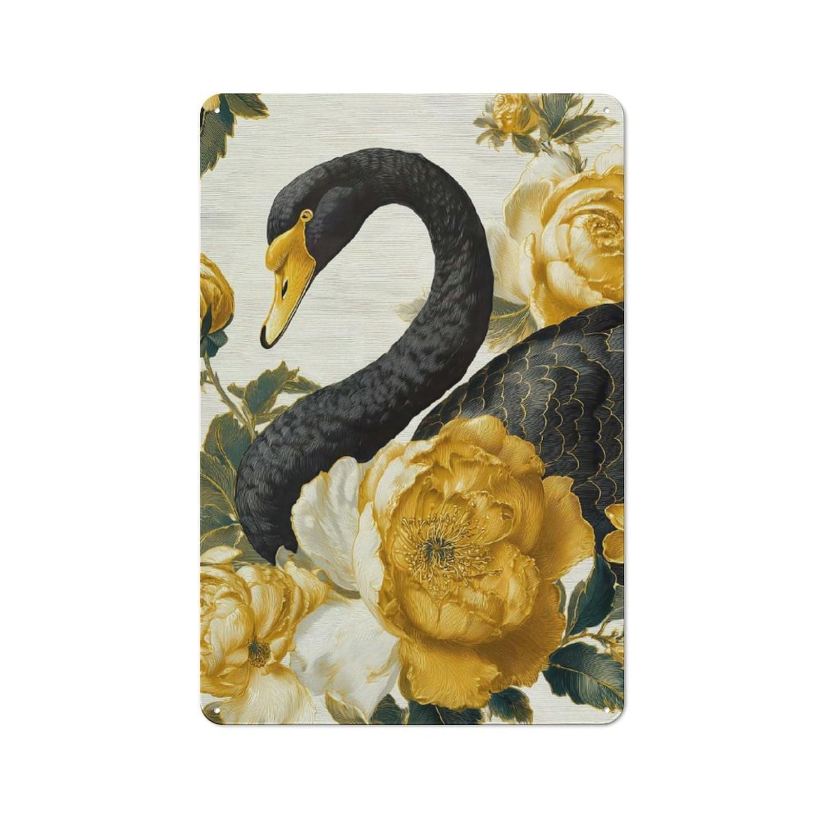 Junmoney Black Swan And Golden Flowers Metal Wall Sign 30X20cm, Rustic Decor For Home Bar Wall, Gift Idea At Christmas For Hosts Who Enjoy Retro Interiors