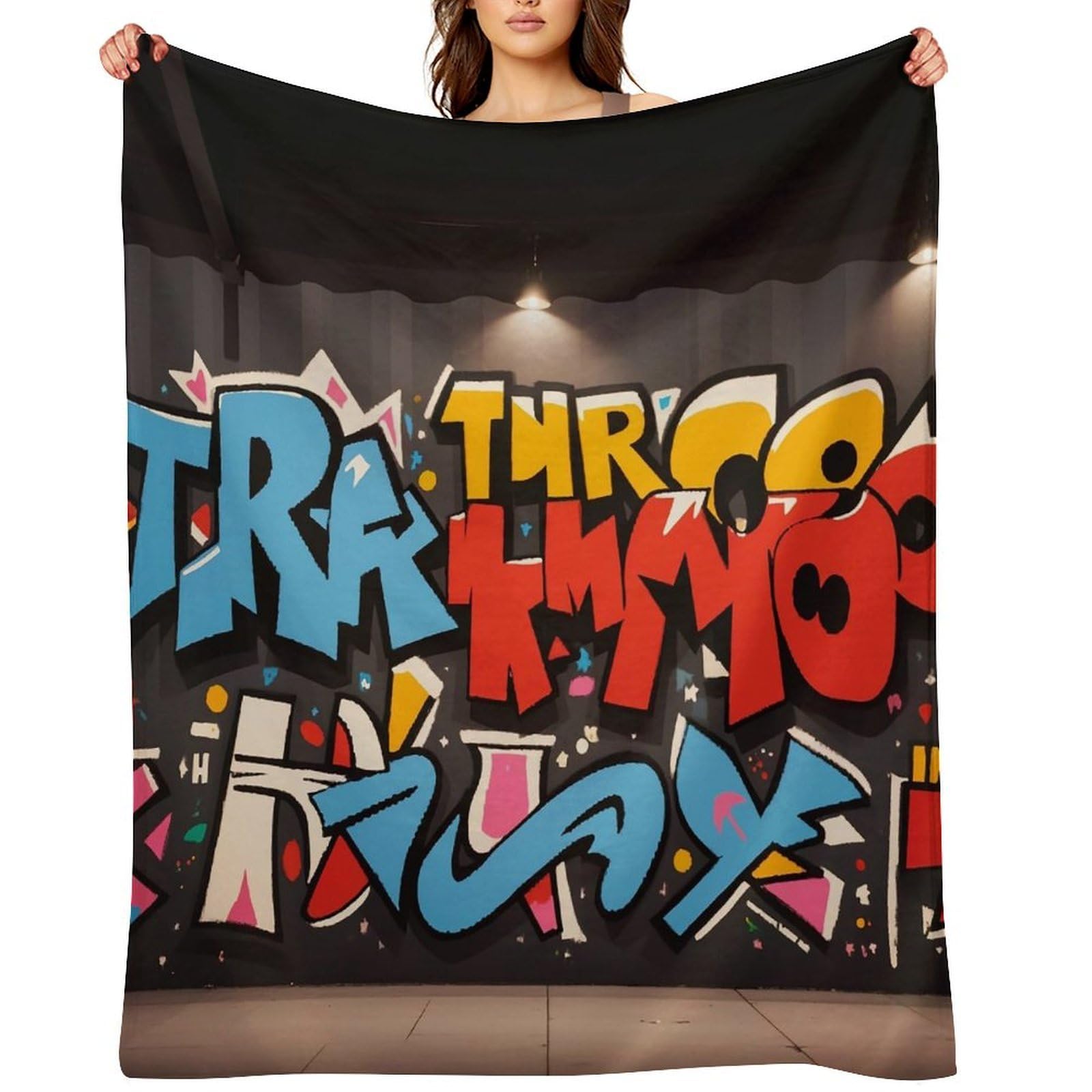 Flannel Fleece Throw Blanket - 50"x60" Super Soft Plush,Lightweight Wrinkle Resistant Cozy Graffiti Hip Hop Blanket for Couch Sofa Bed Travel Camping and Gift