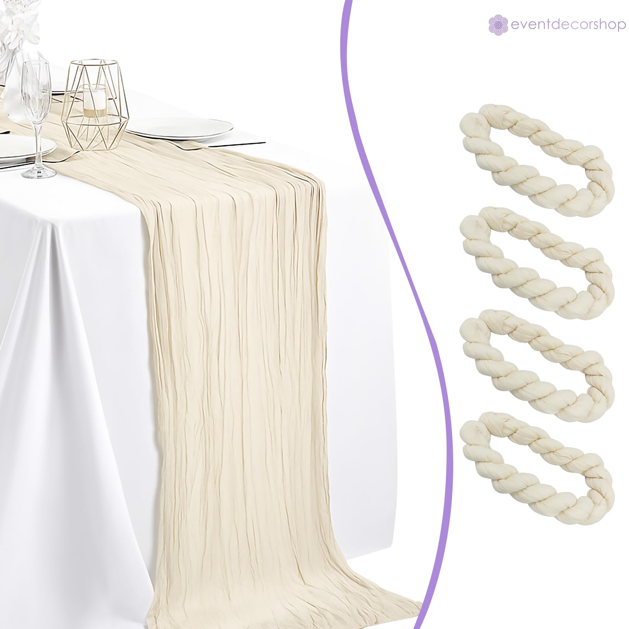 Event Decor Shop Lot de 10 chemins de table en étamine transparente - 90 x 300 cm - En polyester froissé - Pour salle à manger romantique, mariage, banquet, hôtel, restaurant et décoration d'intérieur