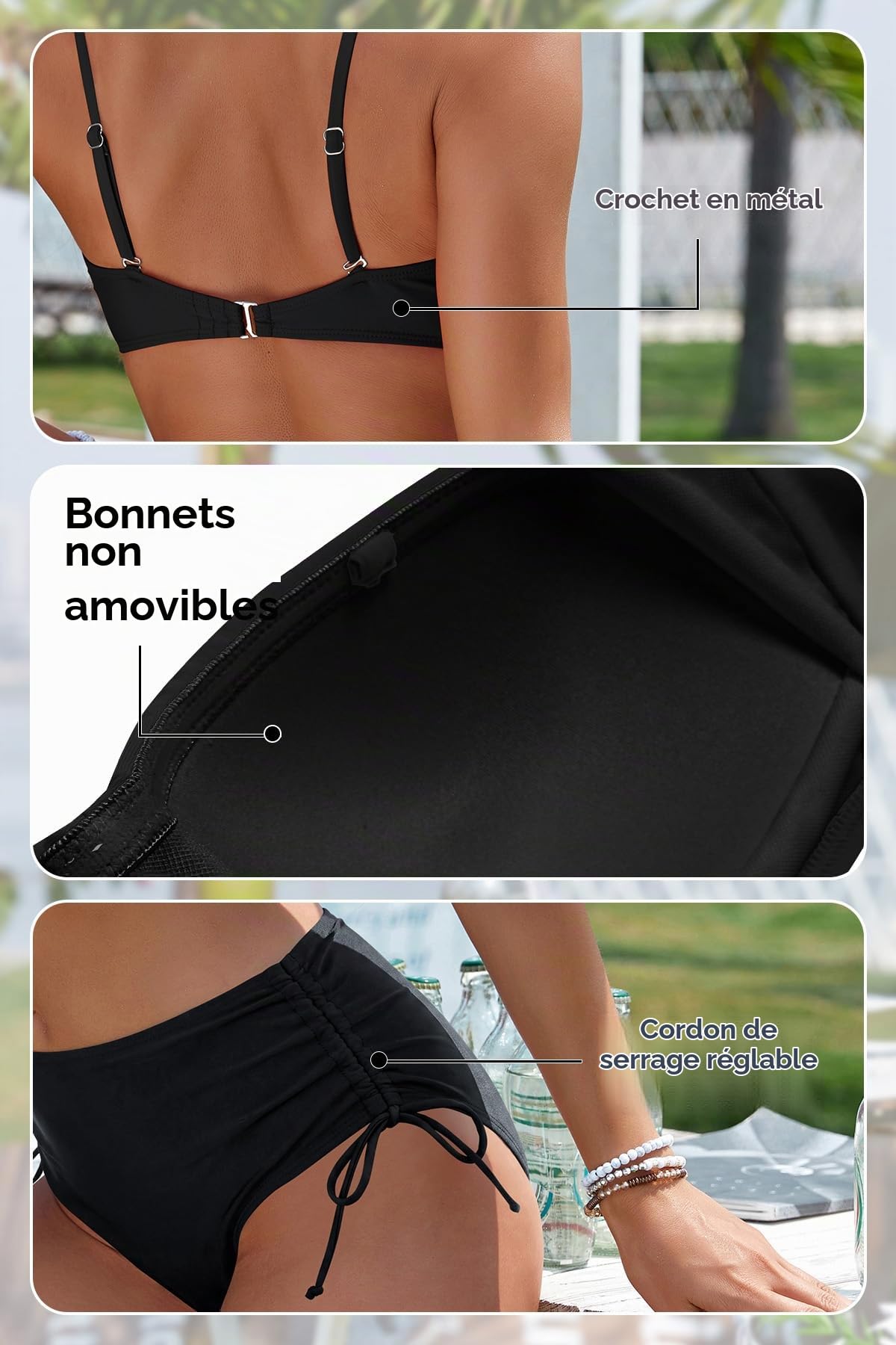 SHEKINI Femme Bikini Ensemble Bikini à Imprimé Floral Maillots de Bain à Cordon Élégante Tube Top Swimwear Bretelle Détachable Beachwear