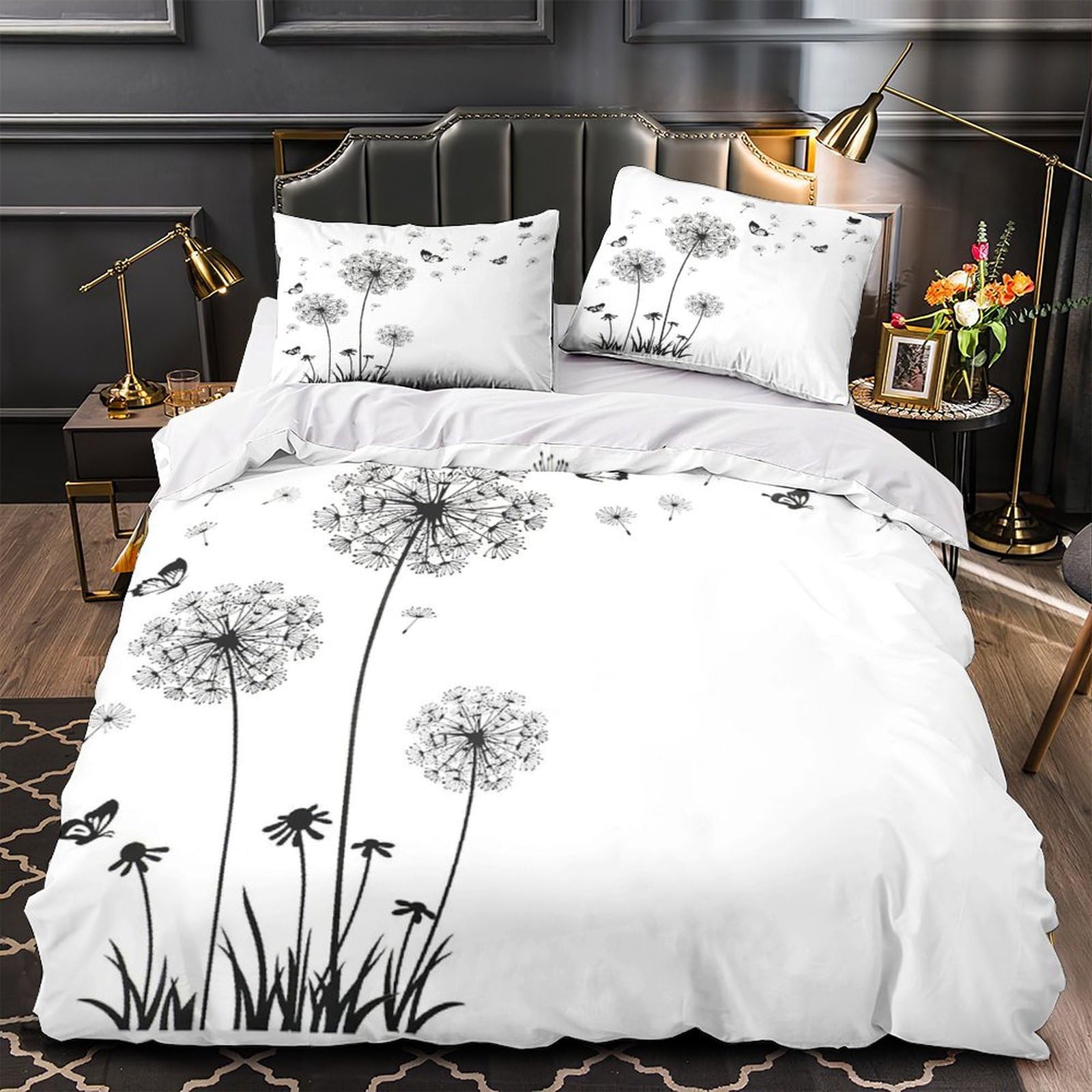 MXRMXR Dandelion Duvet Set Bedding 3 Piece Set Comforter Cover Easy Care Quilt Cover PillowCases with Zipper Closure Soft Microfiber for Kids Adult Teens Single（140x200cm）