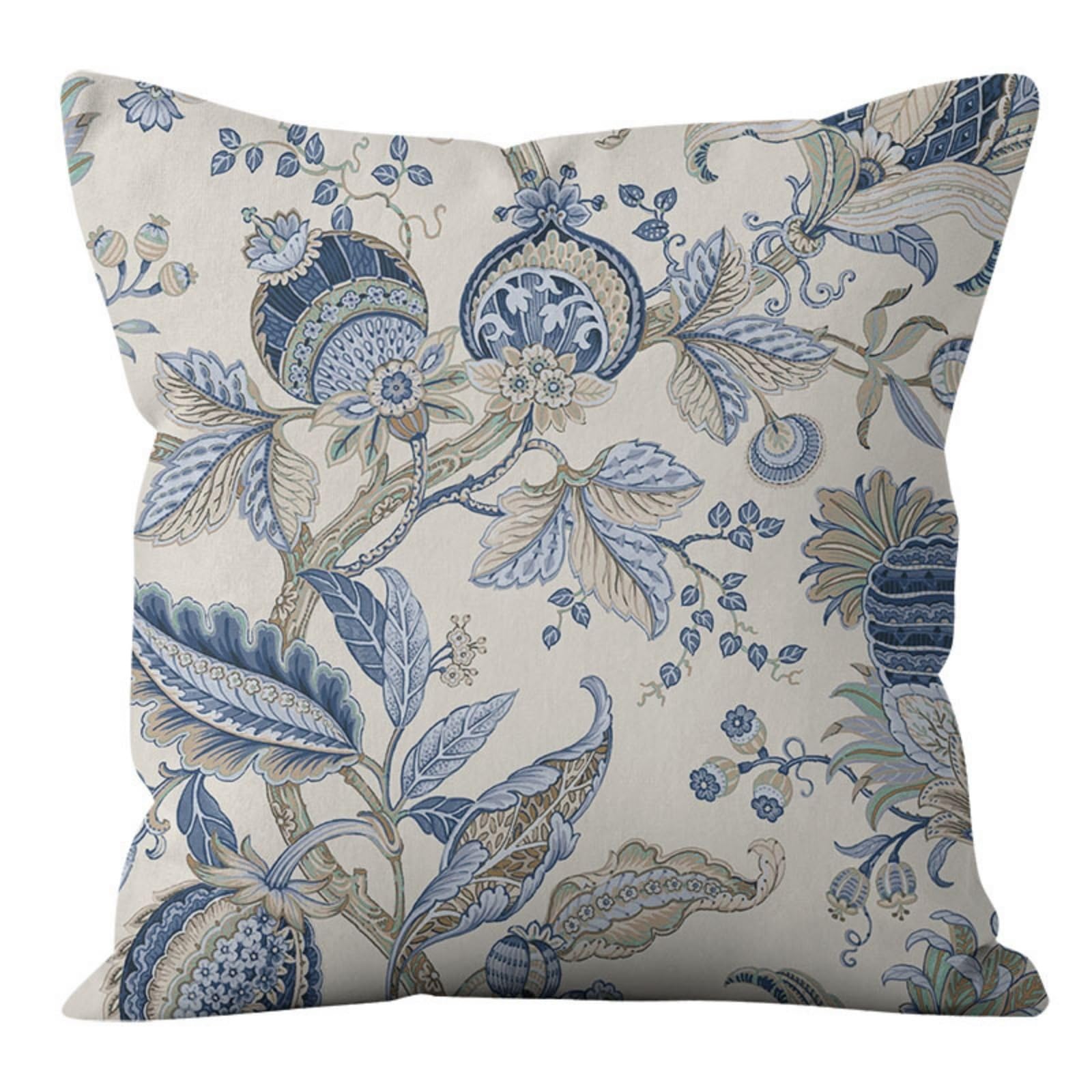 Cushion Covers 40cm x 40cm Blue Plants Sofa Cushion Cover Linen with Invisible Zippers,Throw Pillow Covers for Bedroom Home Decor