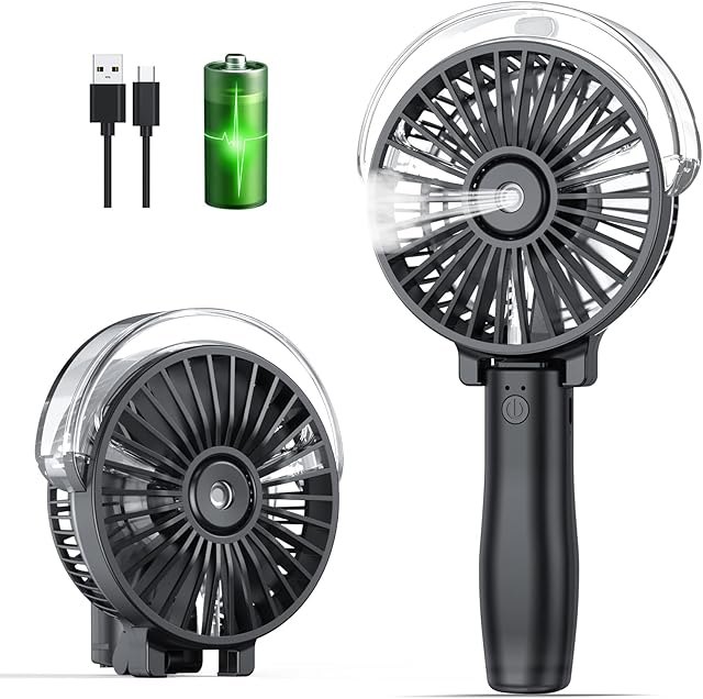 TriPole Handheld Personal Fan, 4800mAh Rechargeable Foldable Water Misting Fan, 5.5-21.5H Electric Pocket Fan, 3 Speed Mini 180°Adjustable Portable Fan for Sports, Travel Camping Shopping, Black