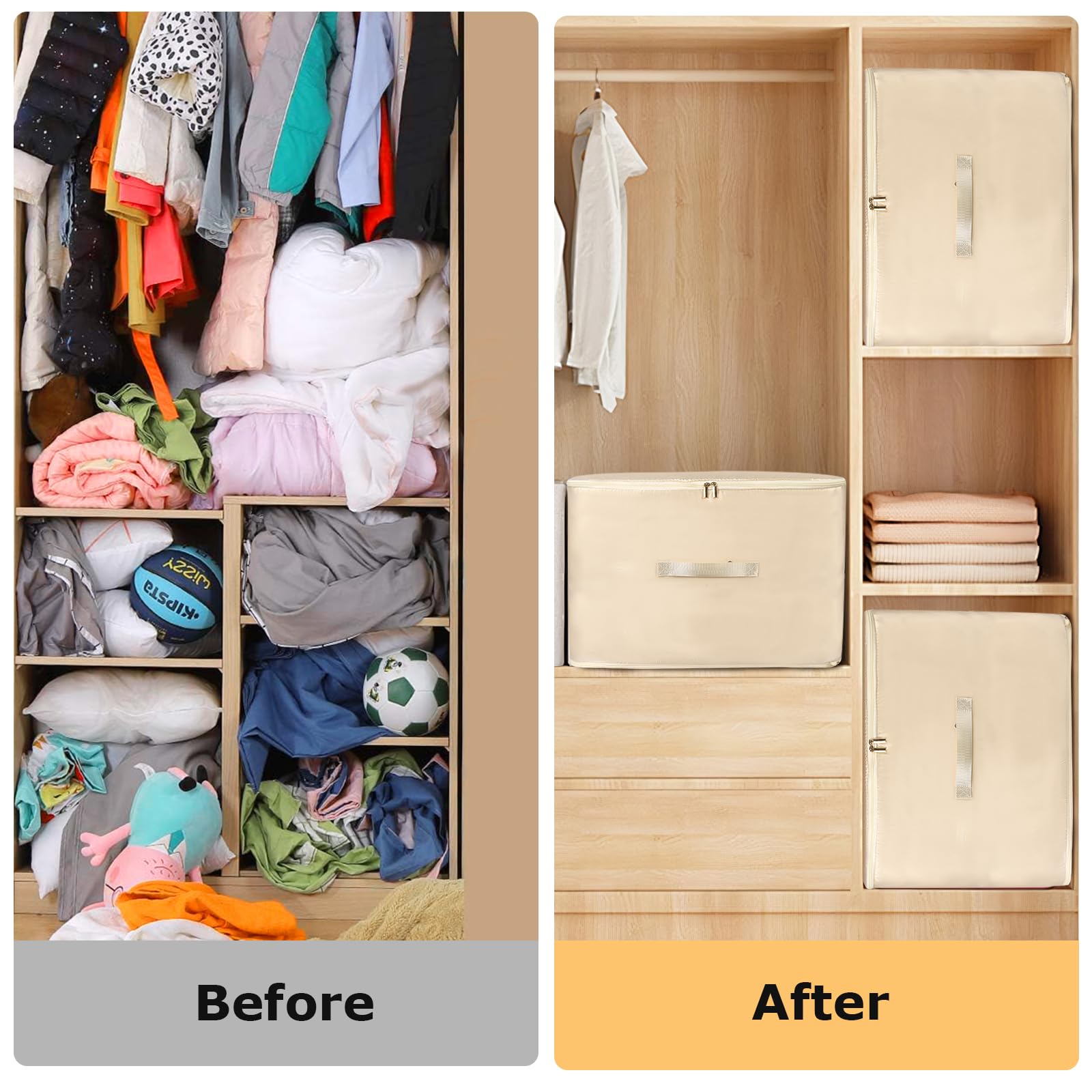 Minicoco 2 Packs 132L Large Clothes Storage Bags, Closet Organizers and Storage with Reinforced Handle and Zips - Image 4