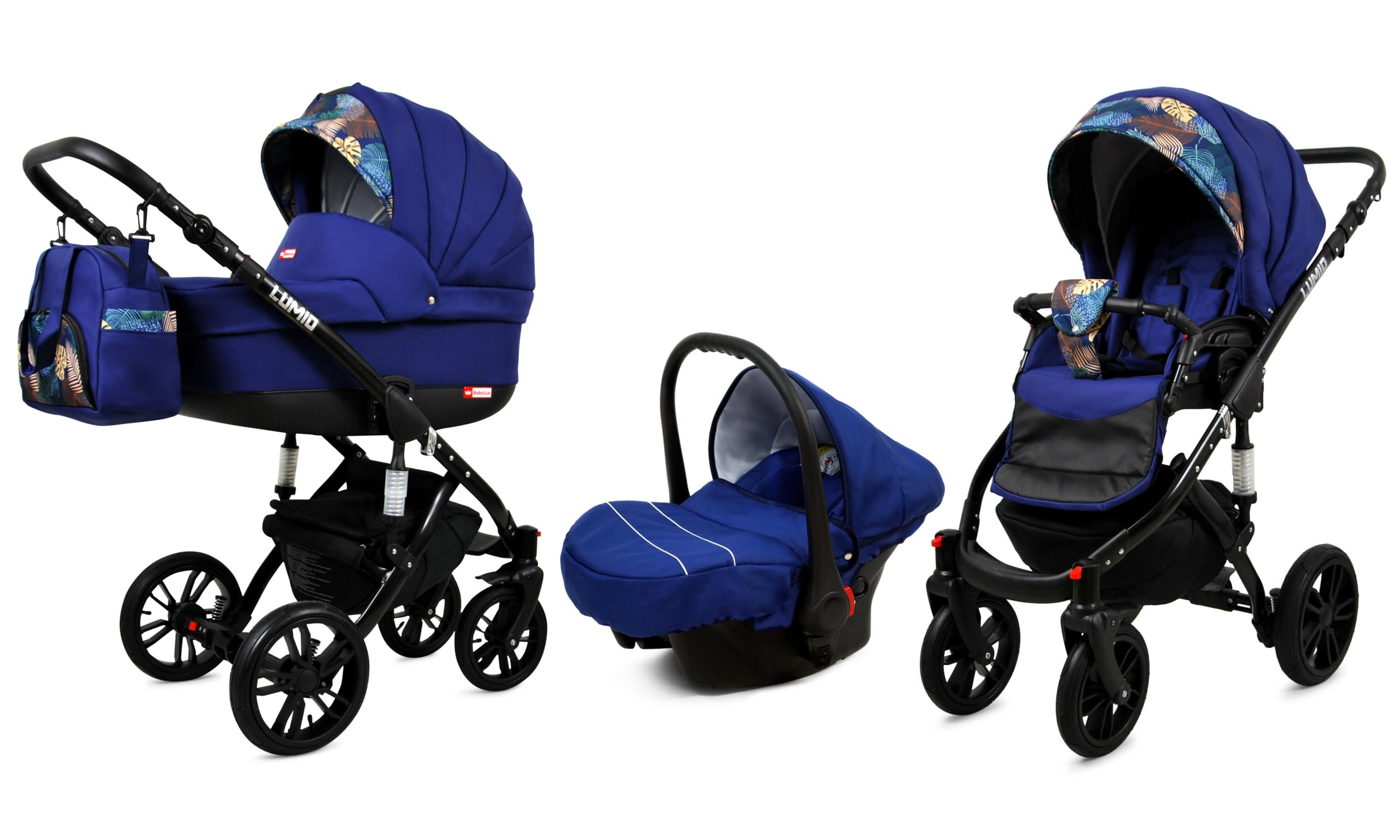 BabyLux® Carrito de Bebé Sistema de Viaje Set 3 en 1 - Lumio - incl. Capazo, Silla de Paseo, Silla Coche - Cochecito - con Bolso cambiador, Cubierta para la lluvia, Mosquitera etc.