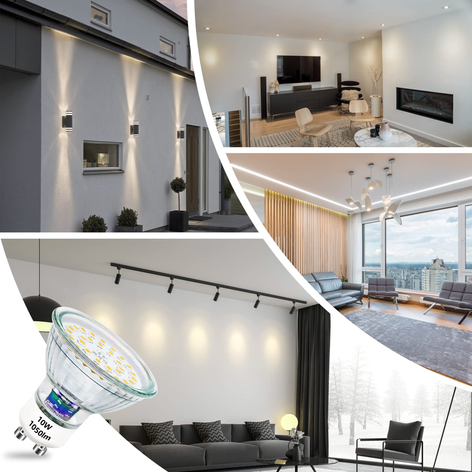 Bombillas GU10 LED Blanco Neutro 10W Regulables 4500K Reemplaza 100W Bombillas Halógenas Brillantes 1050LM Foco LED GU10 Dimmable 220V Sin Parpadeo, 10 Pack