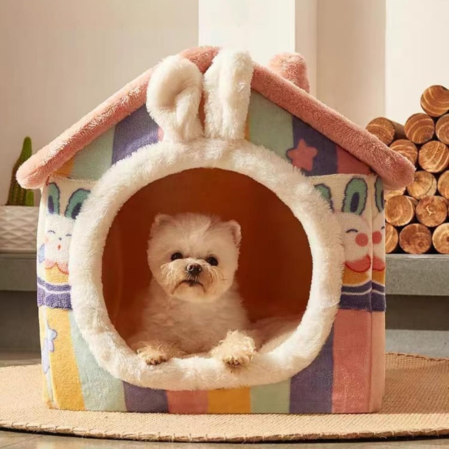 Cat Bed Cave, Cute Bear Shape Cat Beds for Indoor Cats, Pet House Cats Tent with Removable Cushion Pillow for Kittens Puppy Small Dogs (Pink, S)