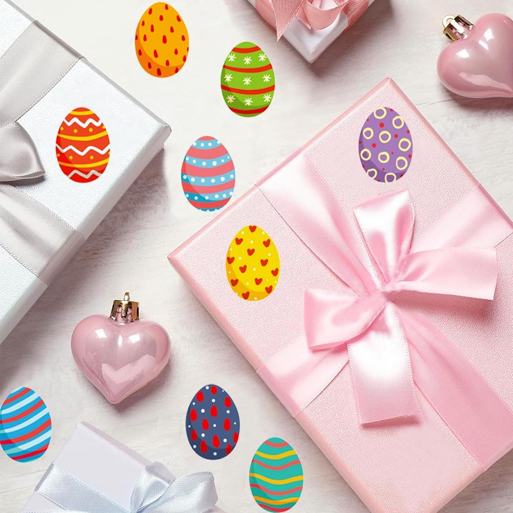500Pcs Easter Stickers 1.5in Large Spring Happy Easter Eggs Stickers Roll 9 Colors Waterproof Self-Adhesive Egg Sticker for Holiday Party Envelopes Scrapbook Decorations Supplies