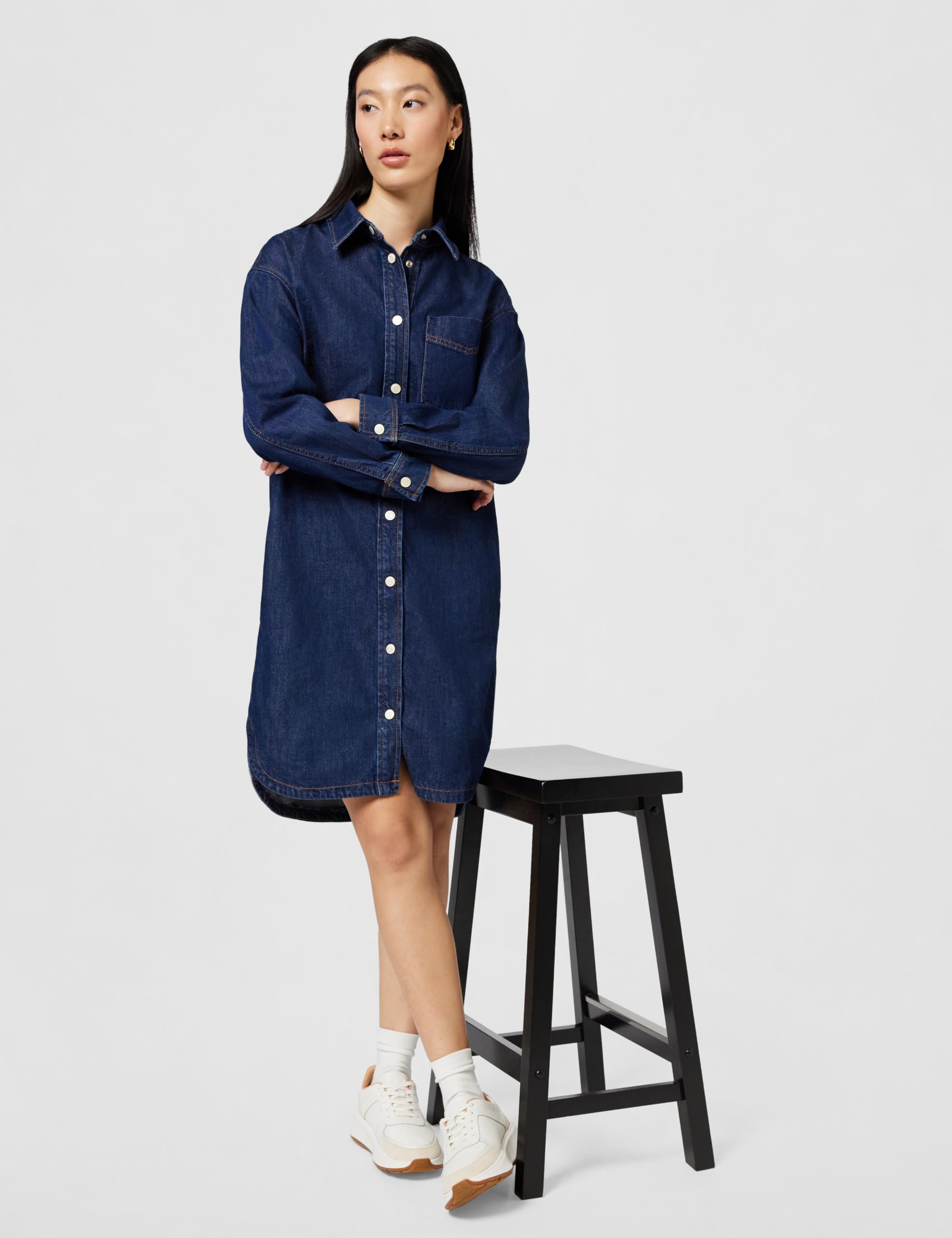 Marc O'Polo Denim Damen Cordkleid aus Bio-Baumwolle Oversize Fit, Blau (Dark Blue Multi 21), XS
