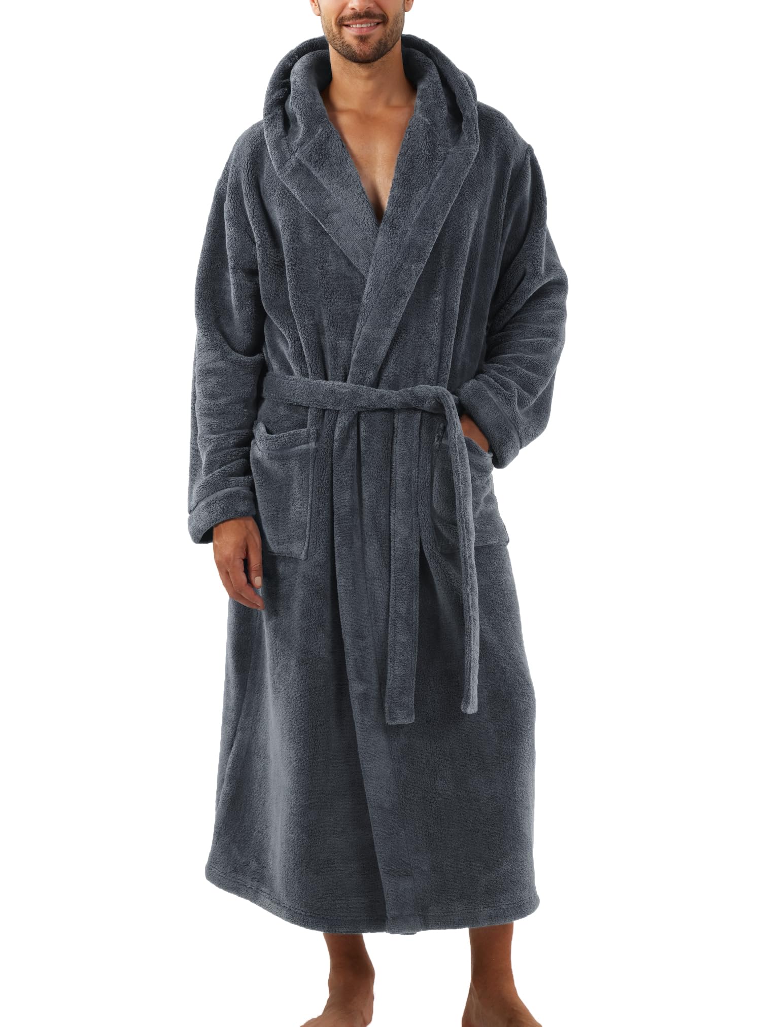 DAVID ARCHY Albornoces para hombre, bata para hombre, ultra suave, cálida, con cuello largo, albornoz para hombre