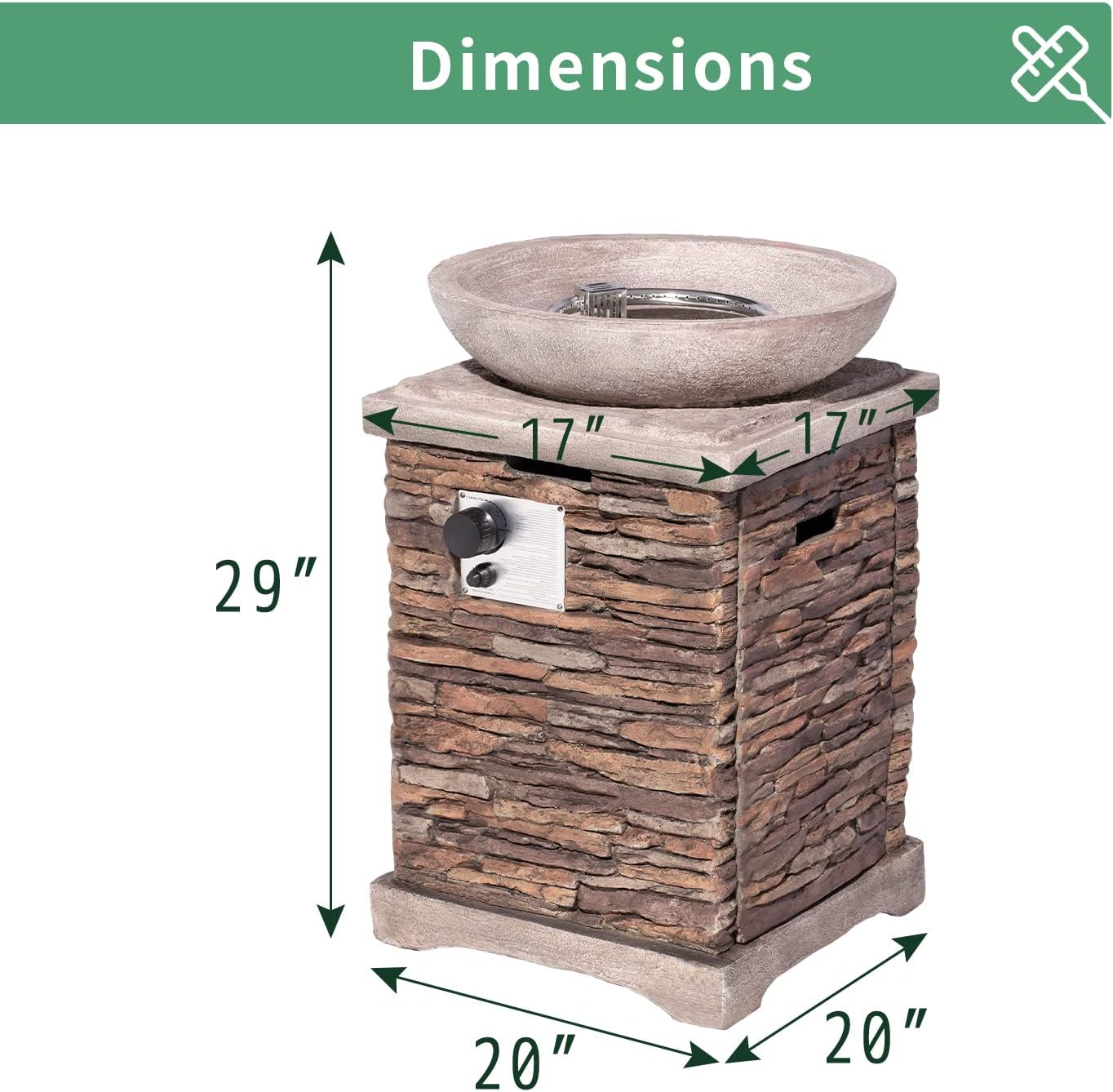 Outdoor Propane Fire Pit Table, 20 inches 40,000 BTU Brown Concrete Gas Fire Table w Lava Rocks, Rain Cover, Imitation Stone Design