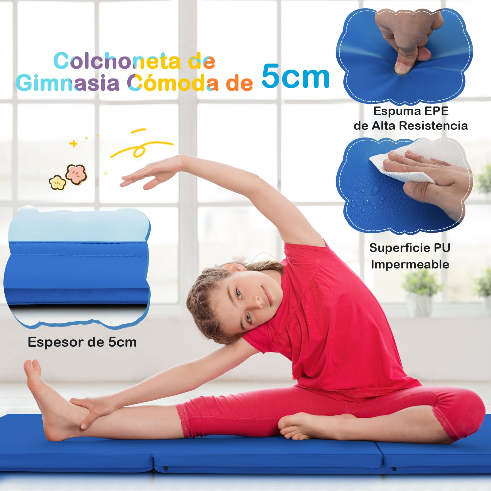 GOPLUS Colchoneta de Gimnasia Portátil con Asas de Transporte, PU/Algodón de Perla EPE