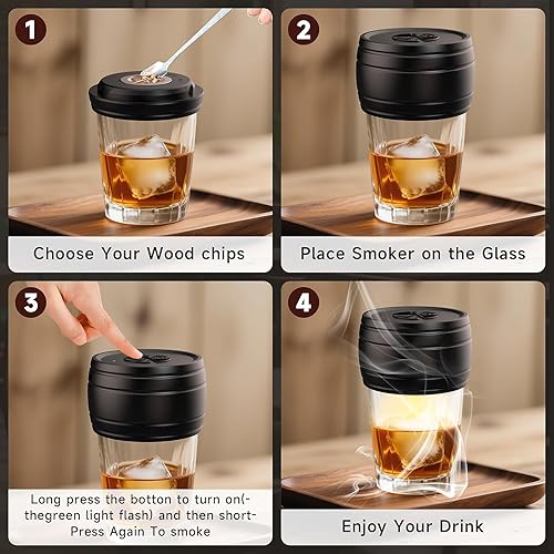 Miniatura 6 de Kit de ahumador eléctrico de whisky integrado, recargable a la antigua, kit de ahumador de bebida de cóctel bourbon con 6 fichas de madera, regalos