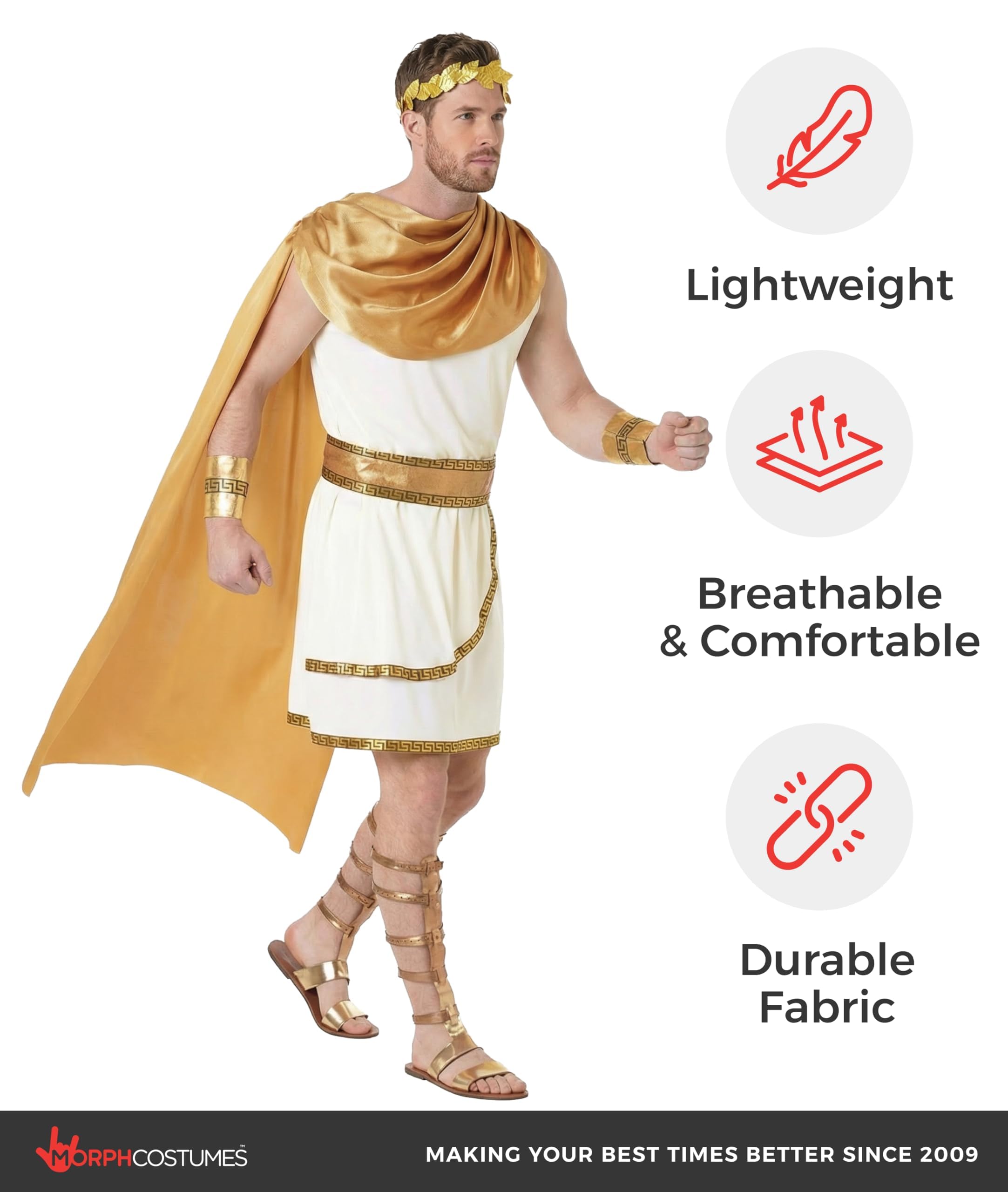 Morph Costume Dio Greco Uomo, Apollo Costume Romano Uomo, Vestito Greco Toga Zeus, Carnevale Imperatore Romano Adulti