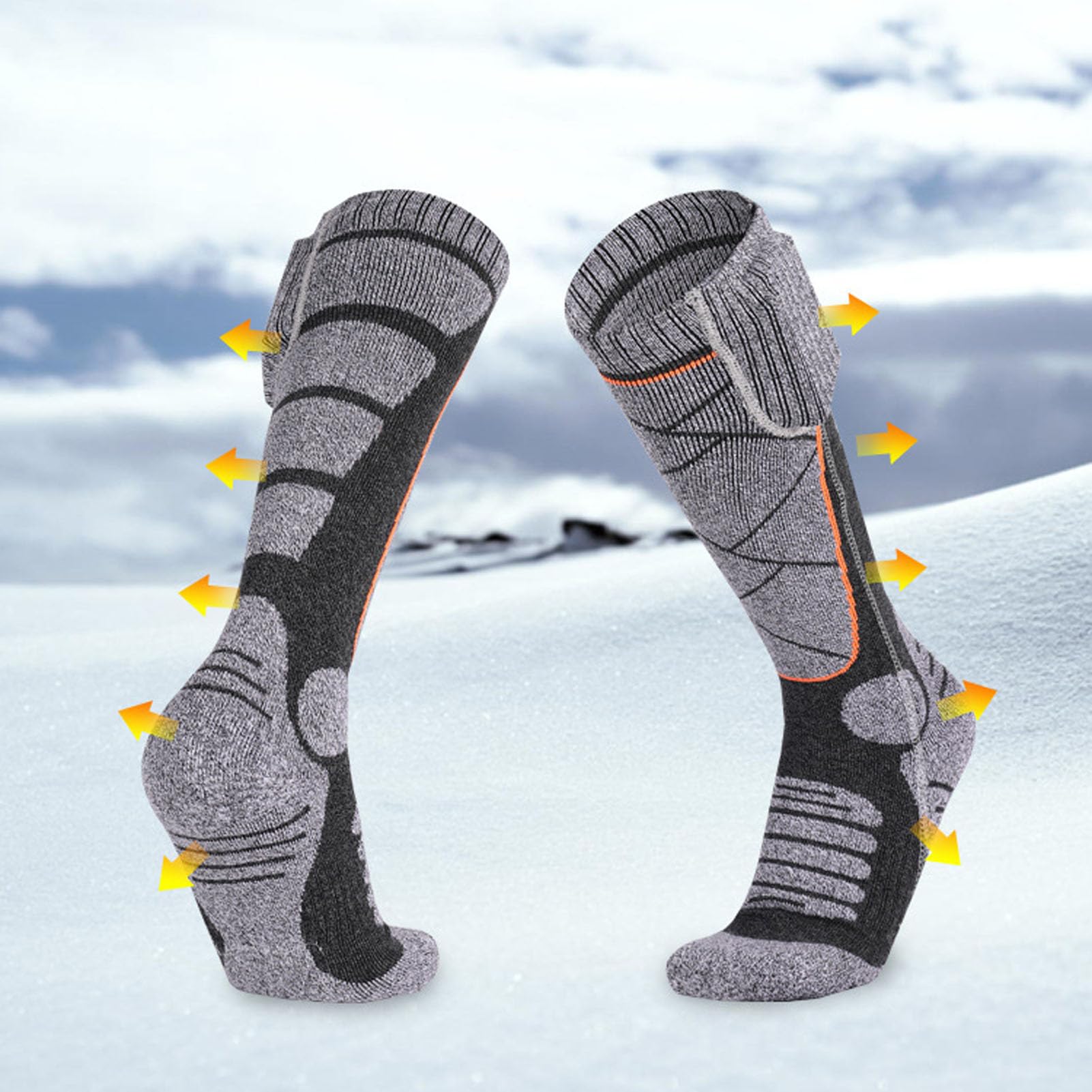 Muiltvoe Heated Socks, 3 Speed Adjustable Warm Cotton Elastic Unisex Dark Gray Battery Powered Winter Socks with Composite Fiber Heating Wire, for Camping Fishing Cycling Skiing Hiking
