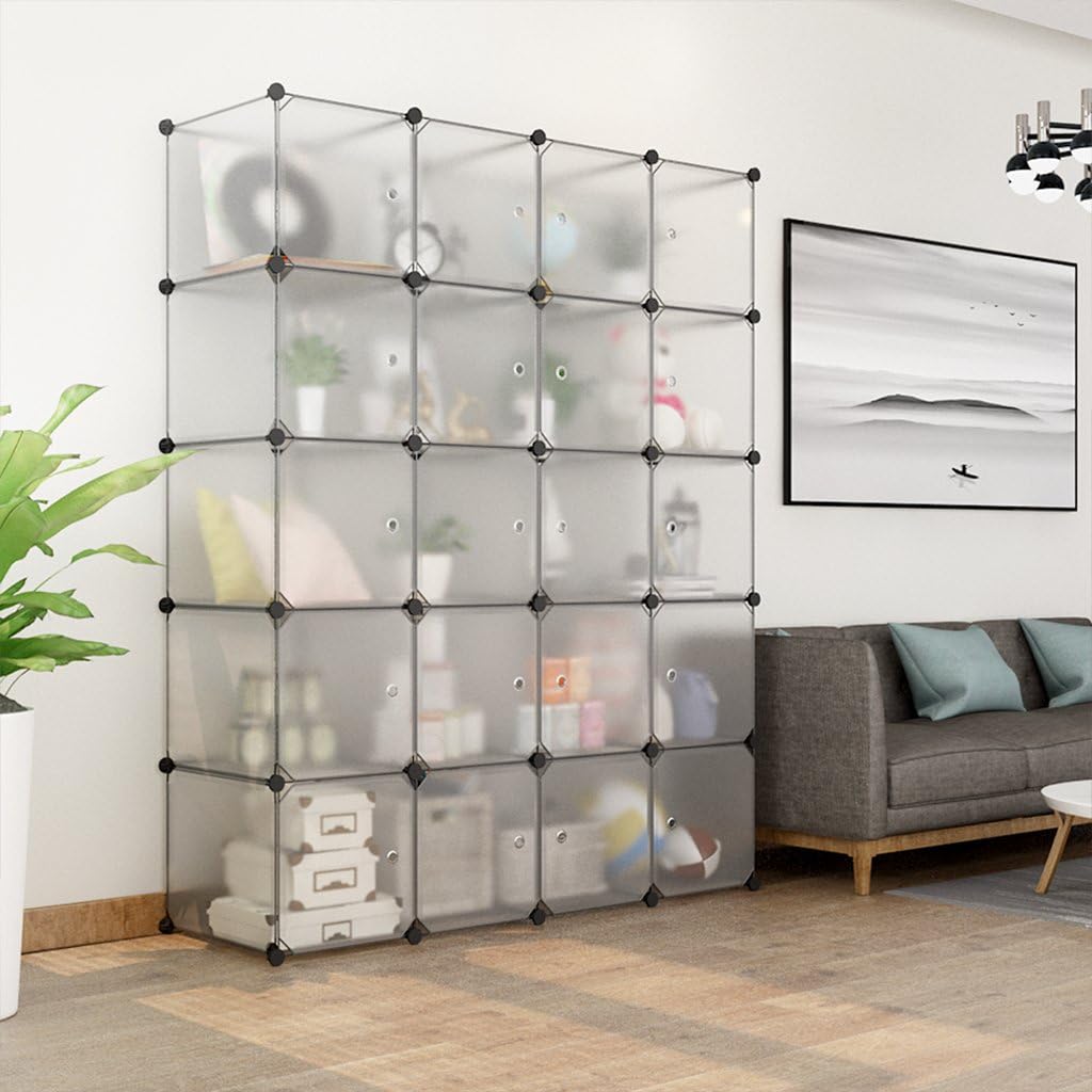 LANGRIA Cube Organizer Plastic Storage Cubes Drawer Unit, DIY Modular Bookcase Cabinet with Translucent Design for Clothes, Shoes, Toys (Frosted White, 58'' x 18.5'' x 72'')