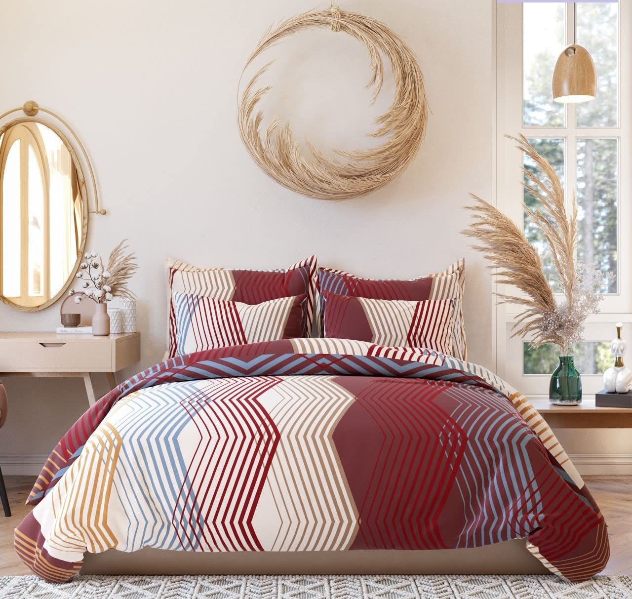 THE HOME STYLE Supersoft Cotton King Size Printed Flat Double Bedsheet wih 2 Pillow Cover II 400 TC, 90"x100" Inch (King, Smoky Rose)