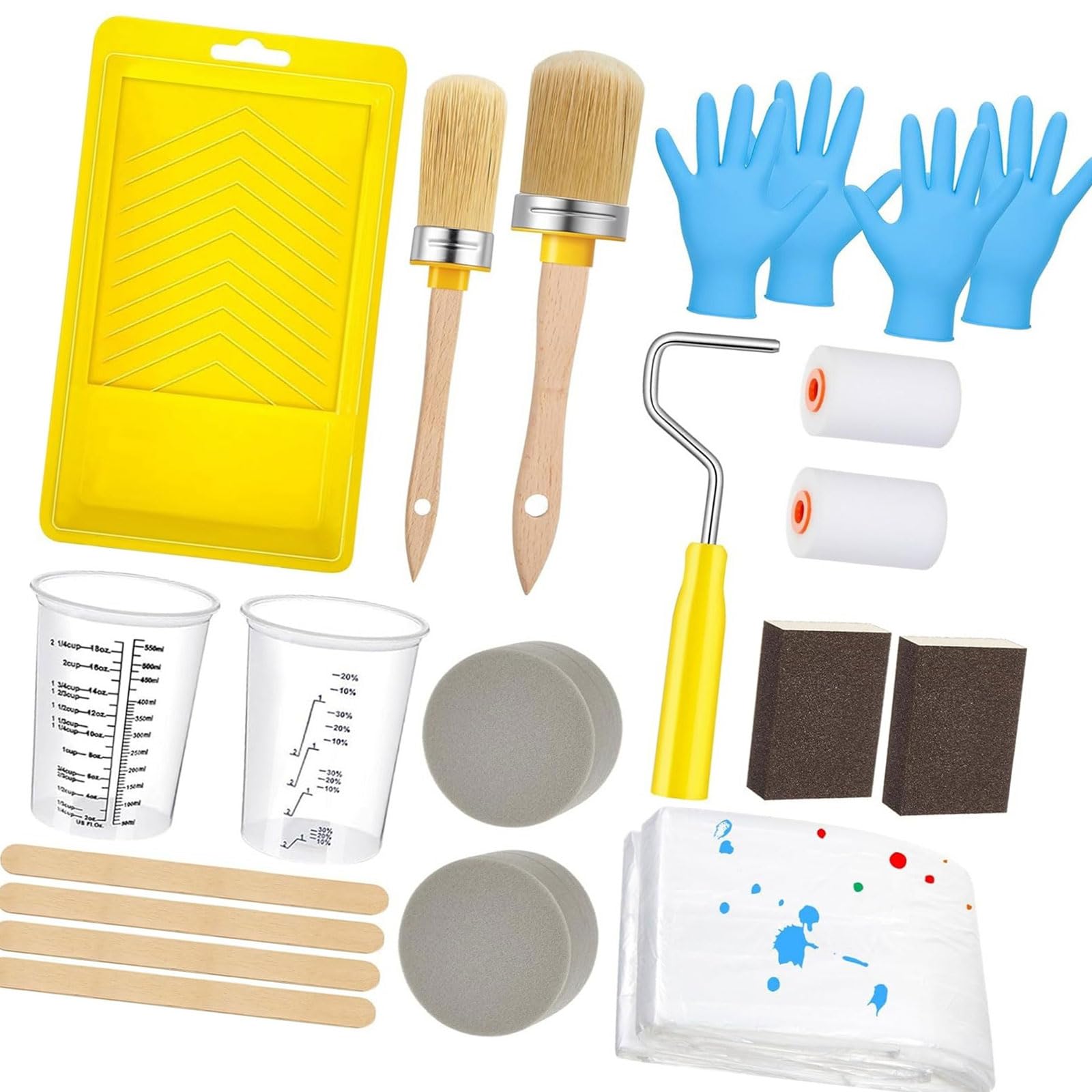 Multipurpose Paint Application Set Includes 21Pieces Brushes Rollers Trays and Protective Gear for DIYers Cabinet Furniture Painting Equipment