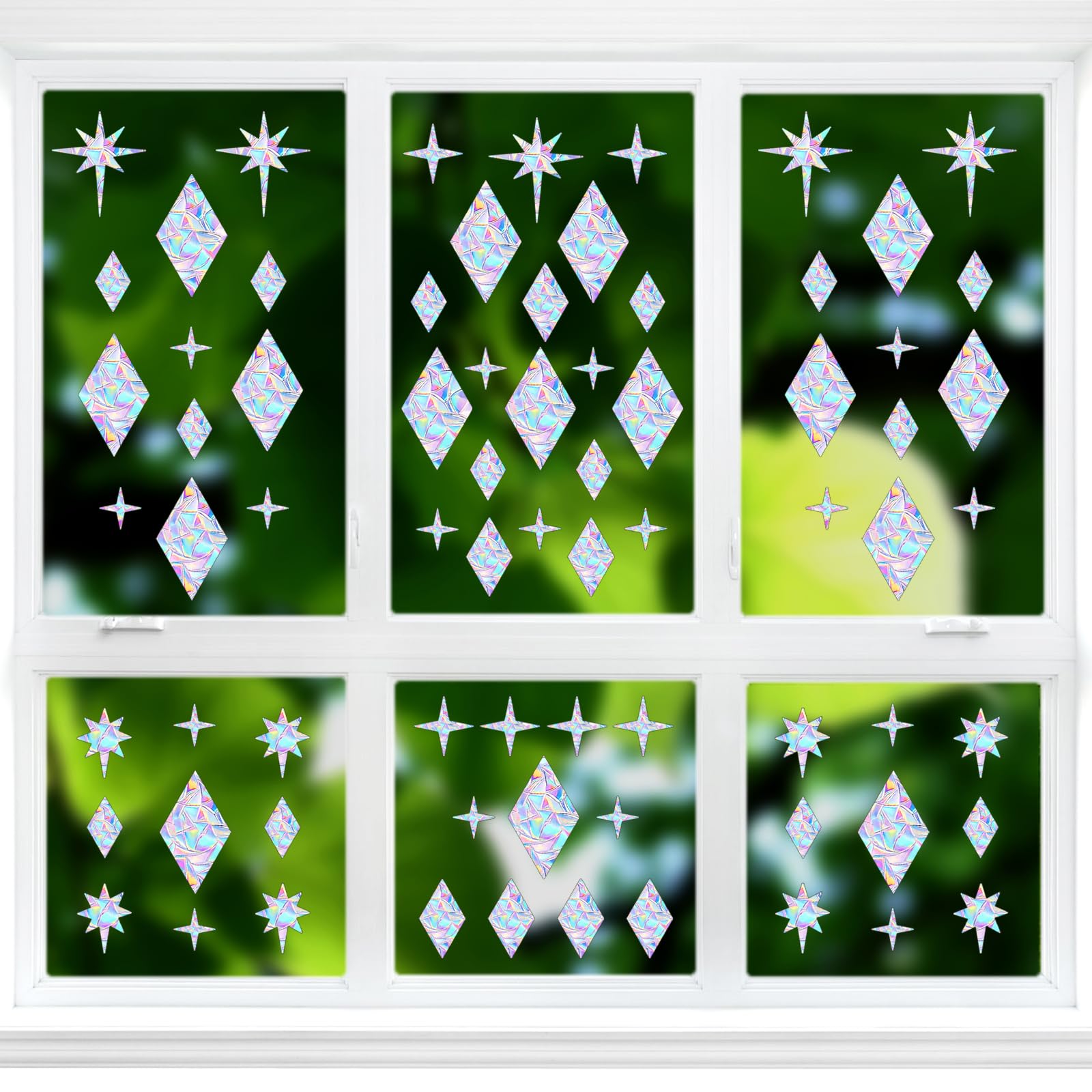 74 Stickers Anti-collision Pour Oiseaux Gosknor – Motifs Prismatiques Et étoiles, Autocollants Statiques Arc-en-ciel Pour Vitres