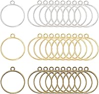 Shapenty 30PCS Metal Open Bezel Hollow Pendants - 3 Colors Silver Gold Bronze Round Frames for Resin Crafts Jewelry Earrings Necklaces