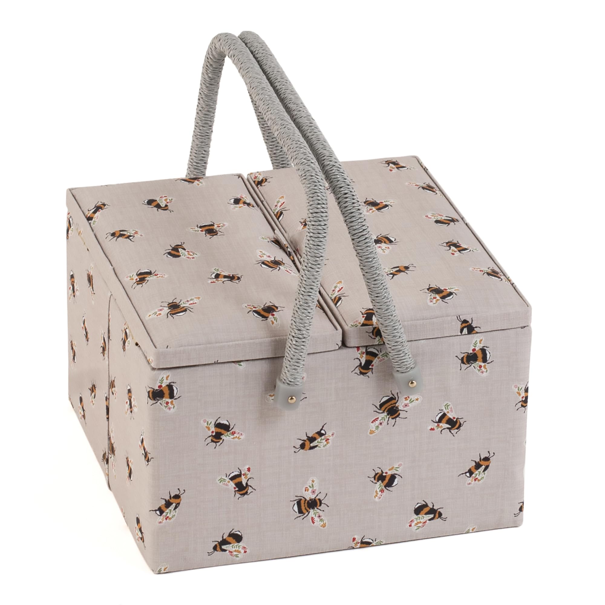 Hobby Gift Bees Large Sewing Box Organiser Twin Lid With Handle - Cotton Basket Sewing Storage Box, Craft Storage Boxes With Compartments For Tools & Accessories - 25 X 25 X 17Cm,