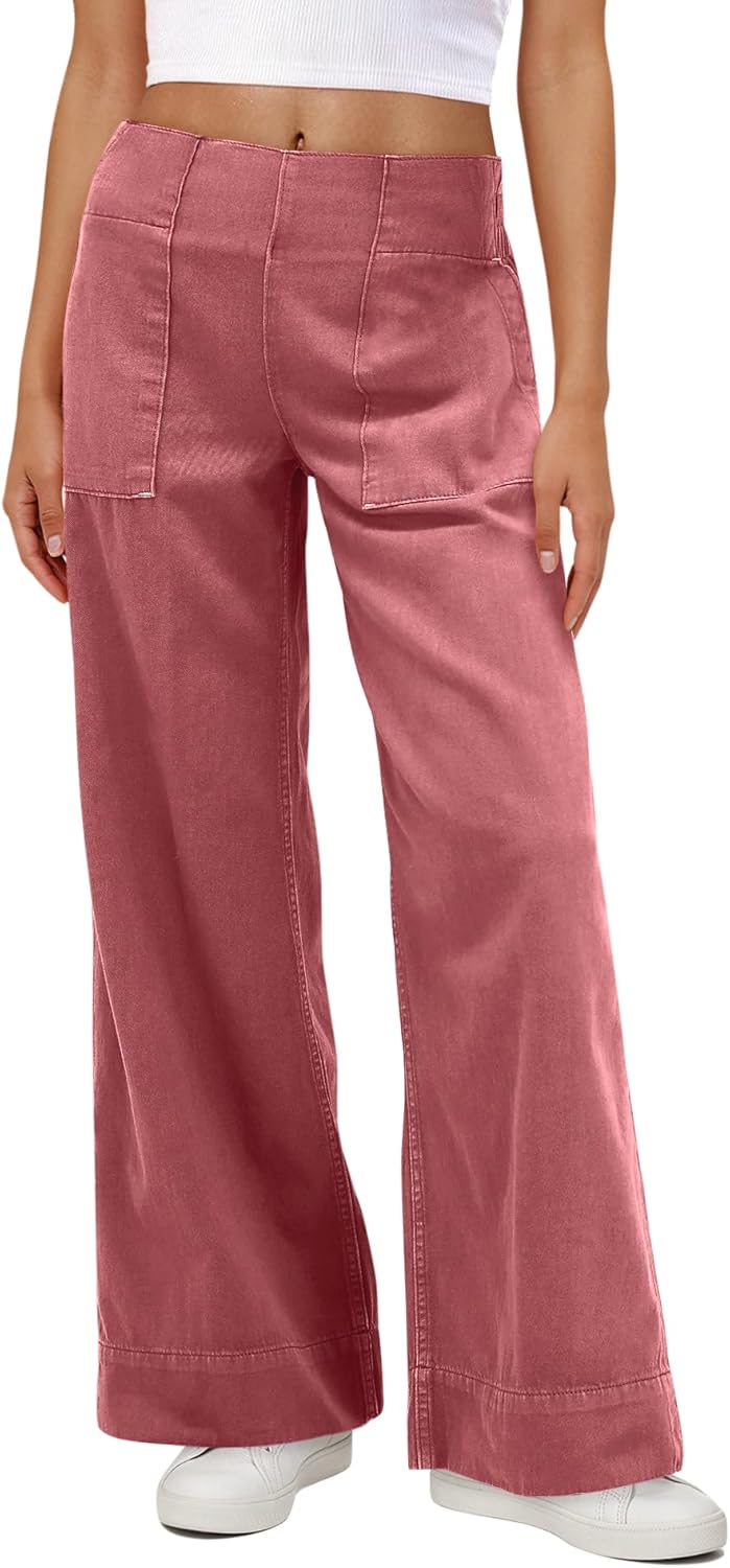LAMISSCHE Womens Wide Leg Jeans Stretchy Straight Leg Jeans High Waisted Denim Pants Trendy Pull On Pants with Pockets