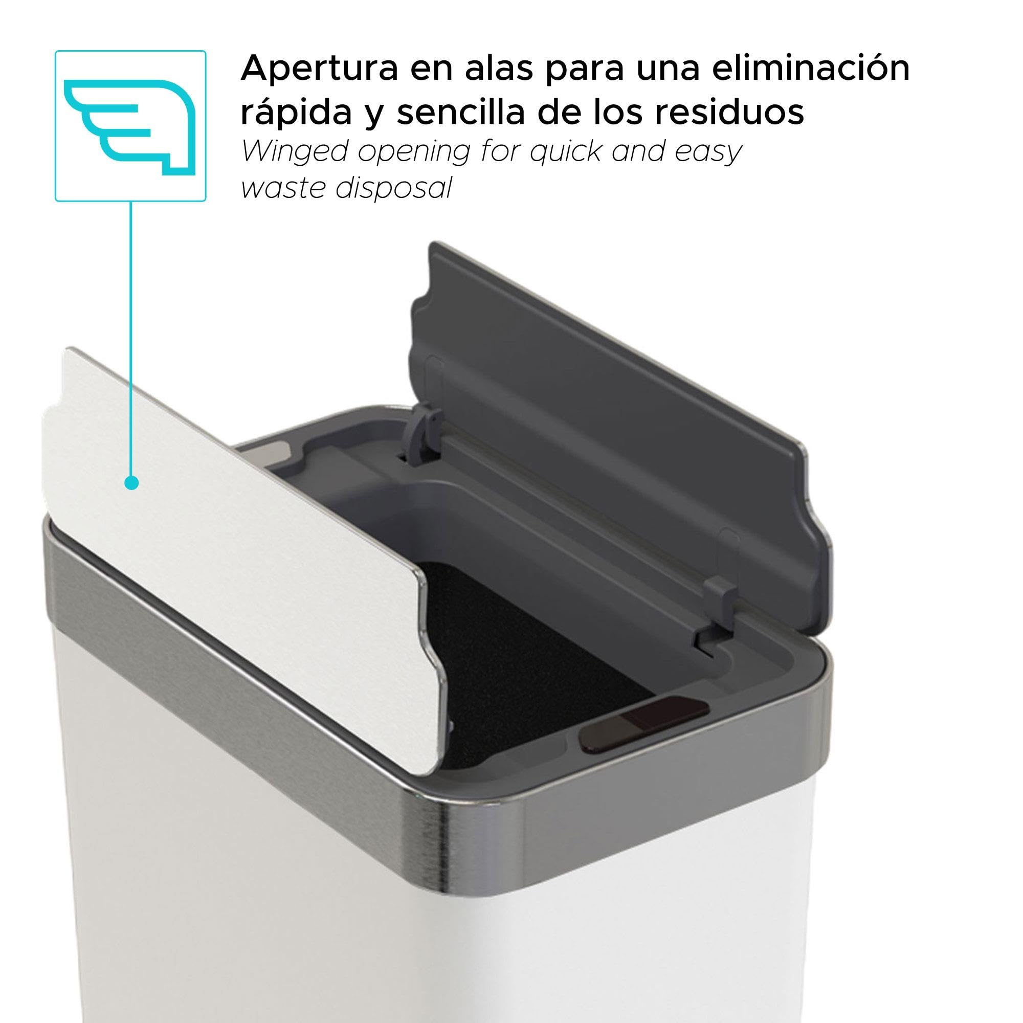 Cubo de Basura de 50L color Blanco en Acero inoxidable con Apertura de Alas y Sensor automático 53cm de altura