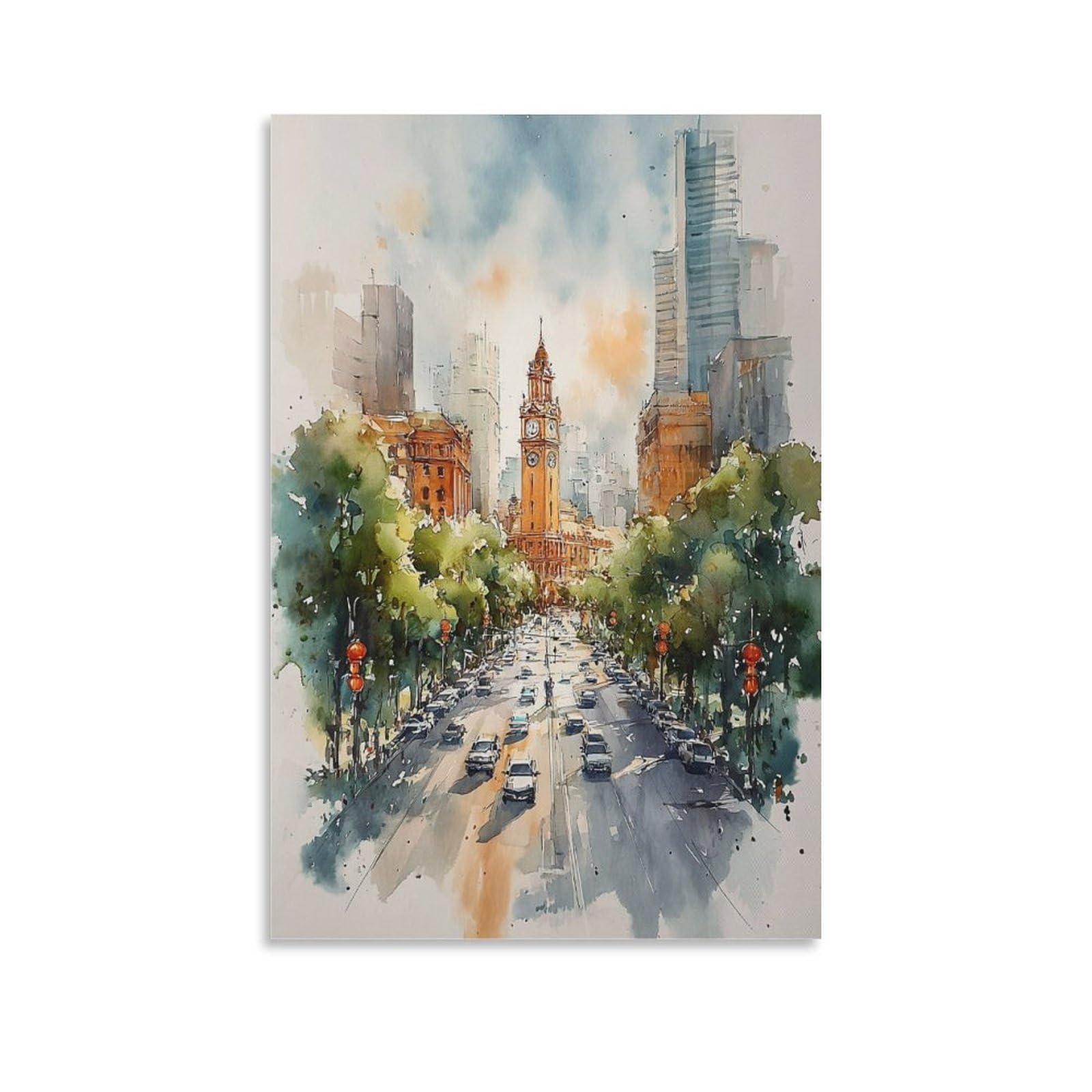 XWYMXZ Denver Watercolor Painting Colorado Rocky Mountains Retro Poster Tree 24x36inch(60x90cm) Vintage Watercolor Canvas Art