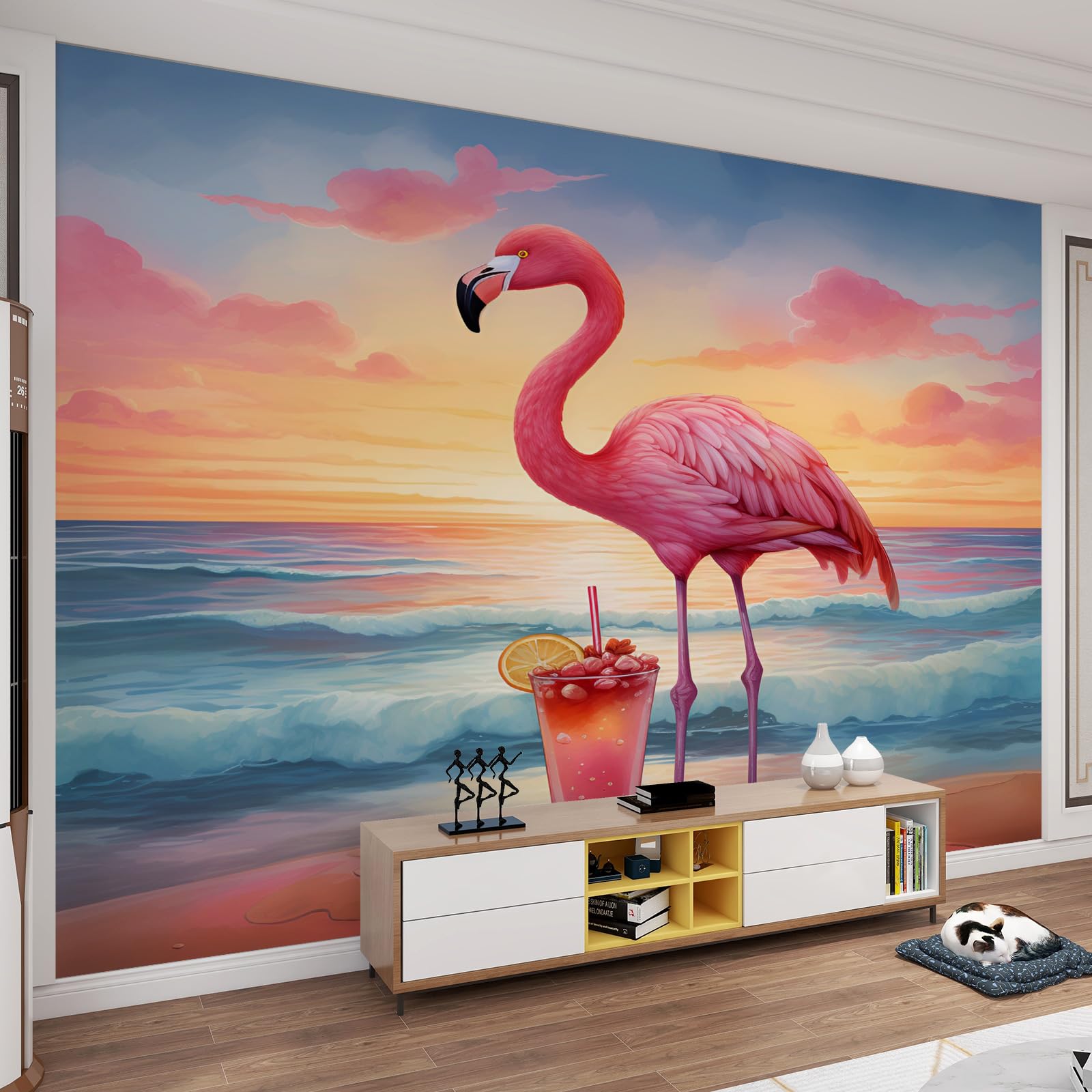 Papier peint enfant oiseau de feu 3D poster mural coucher de soleil plage océan 200x140