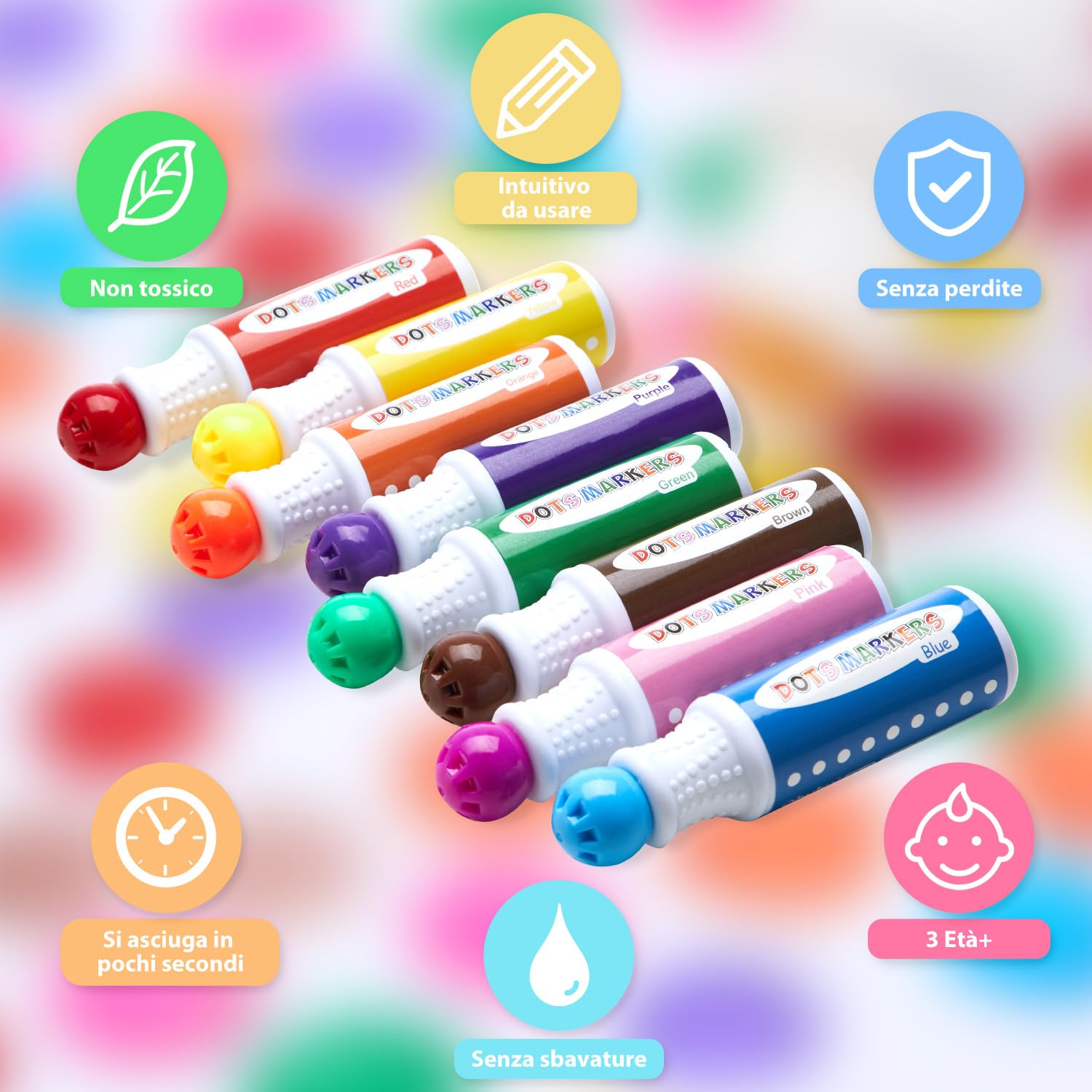 Ohuhu Pennarelli per bambini 12 colori super lavabili (40 ml) con libro di attività in bianco di 30 pagine - Penne Bingo a punta tonda di sicurezza non tossica per la scuola dell'infanzia