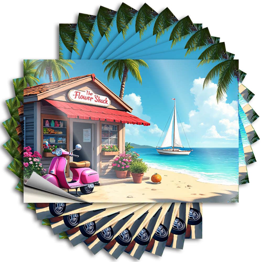 Sticker Water Badass A Vibrant Beach Scene Featuring A Pink Scooter, for Dart - Lake Easy Peel Removable(6X9CM)