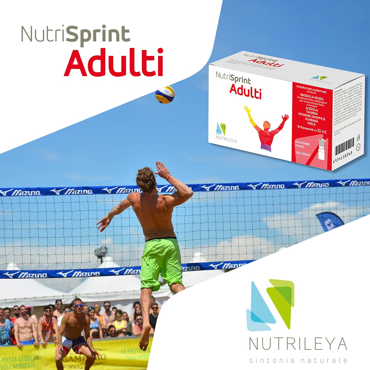 Nutrisprint, 10 Flaconcini 100ml - Aumenta Energia, Forza, Concentrazione – Per Sessioni Allenamenti, Studio o Lavoro Intensi - Contro la Stanchezza - Rhodiola, Taurina, Guaranà, Caffeina - Nutrileya