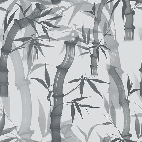 Miniatura 3 de Papel tapiz de bosque de bambú gris, papel tapiz autoadhesivo de 17.5 pulgadas x 23 pies, papel adhesivo neutro para armarios, cajones, paredes de