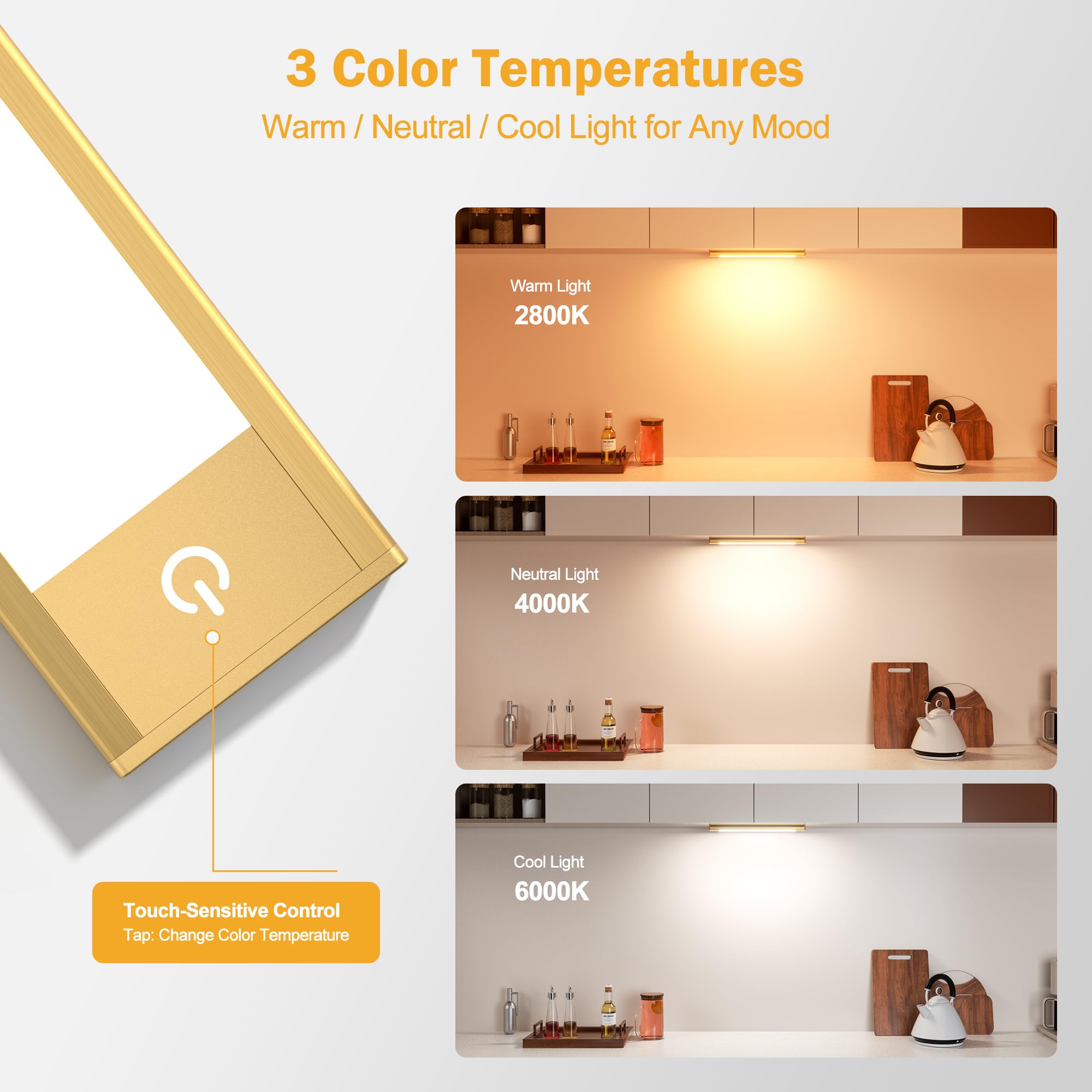 V4light Wiederaufladbare Unterschrankbeleuchtung, Bewegungsmelder, kabelloses Nachtlicht, dimmbar, CCT, verstellbare magnetische Halterung für Küche, Schrank, Schlafzimmer, Leseatmosphäre