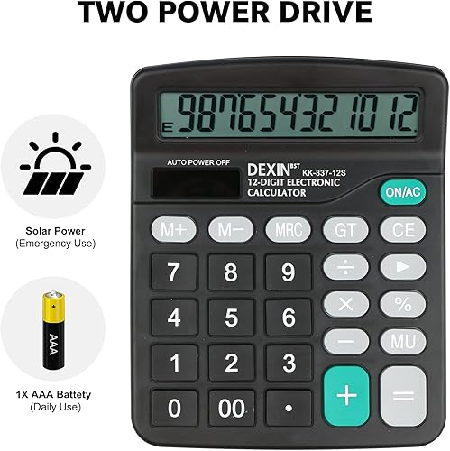 Miniatura 3 de Calculadora de escritorio con pantalla LCD de 12 dígitos, doble potencia, compacta y ligera, pantalla fácil de leer, duradera para negocios, escuela