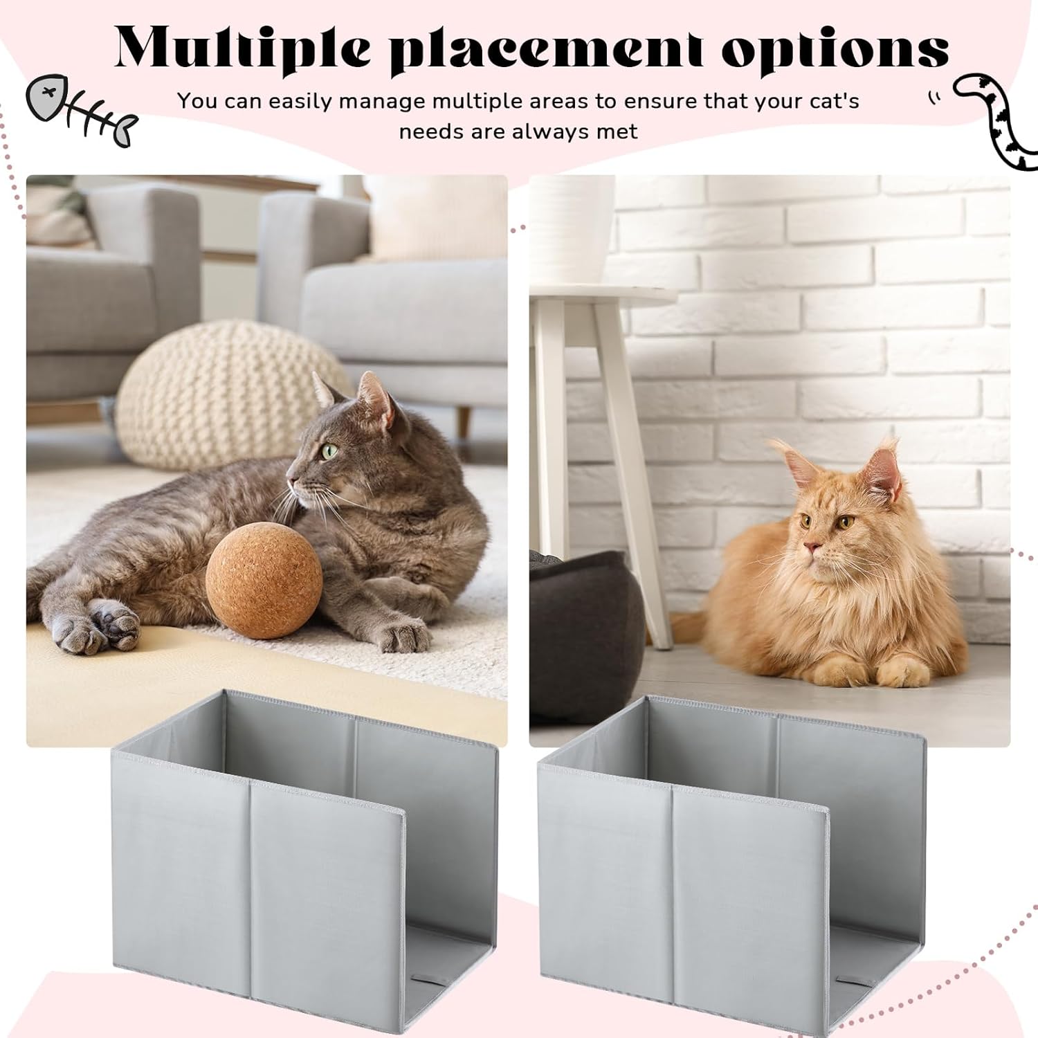 Honeydak 2 Pcs Cat Litter Box Enclosure Splash Guard 24" L×16" W×16.5" H with Removable Mat, High Sided Large Litter Box Shield for Litter Pan, Easy Cleaning Cat Box Enclosure with Anti-Leakage