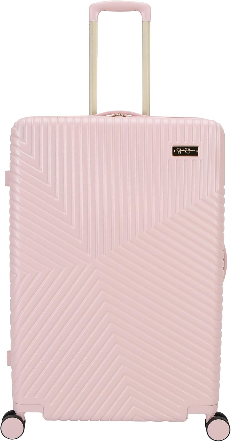 Jessica Simpson Abilene 2-Piece Set (20" & 28") Expandable 8-Wheel Spinner Large Checked Luggage Suitcase, Peachy Keen