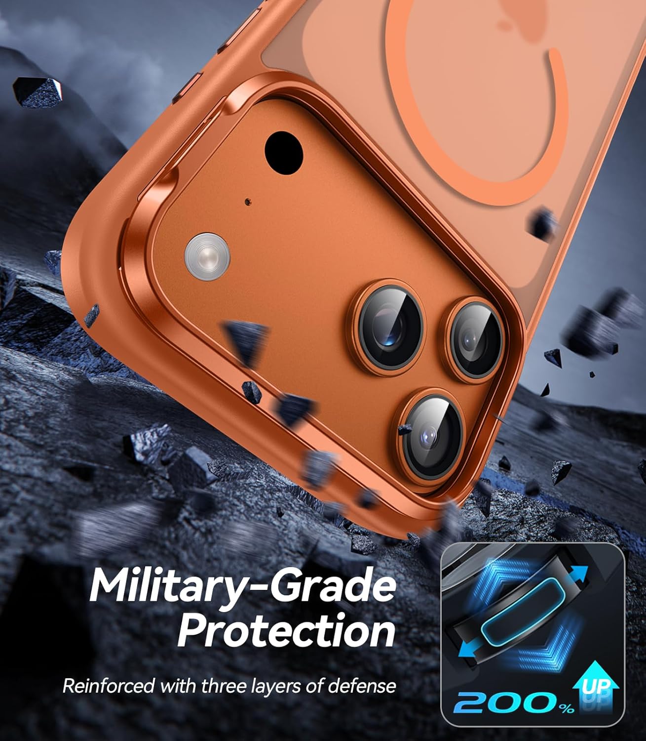 VOFATA for iPhone 17 Pro Max Case with Stash Camera Stand, Fit for MagSafe, 10FT Mil-Grade Protection with Camera Control Cover, Shockproof Translucent Magnetic iPhone 17 Pro Max Phone Case, Orange