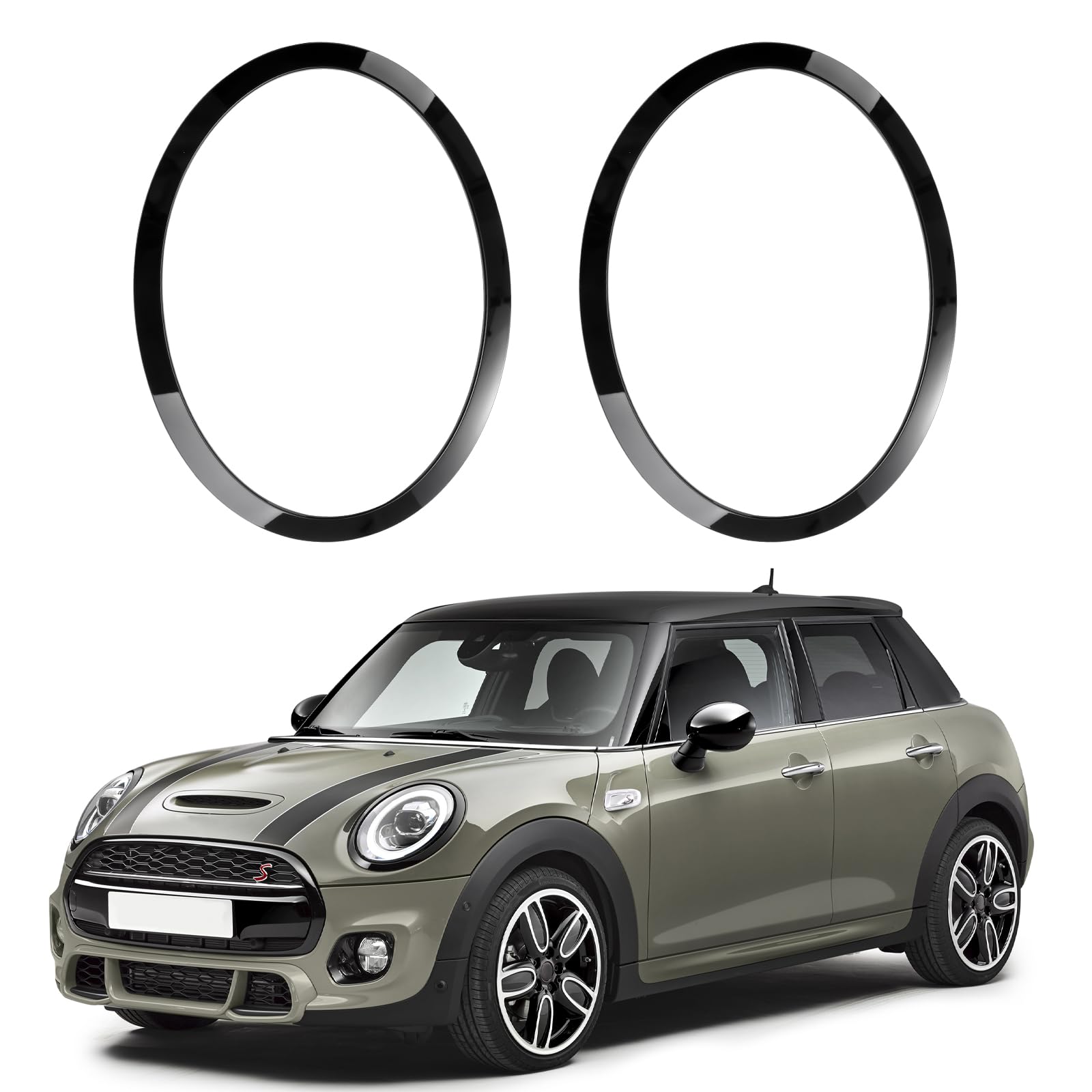 GEARMONSTER Juego de 2 anillos de repuesto para faros delanteros de coche, compatibles con Mini Cooper F55 F56 F57 2014-2021, color negro