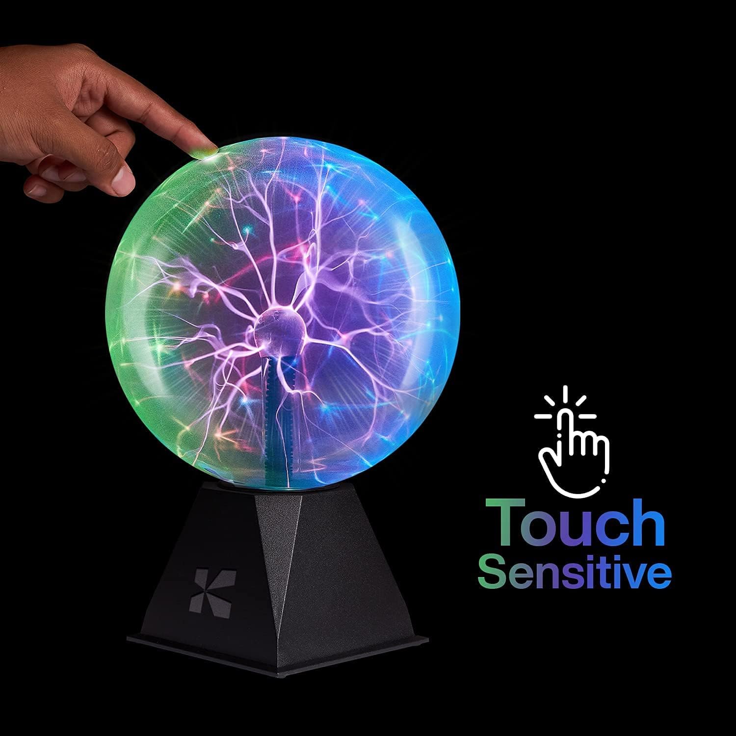 Katzco Colorful Plasma Ball - 8 Inch Static Electricity in a Vacuum Pressurized Glass Globe - Multicolor, Nebula, Thunder Lightning, Plug-in - for Parties, Decorations, Prop, Home, STEM