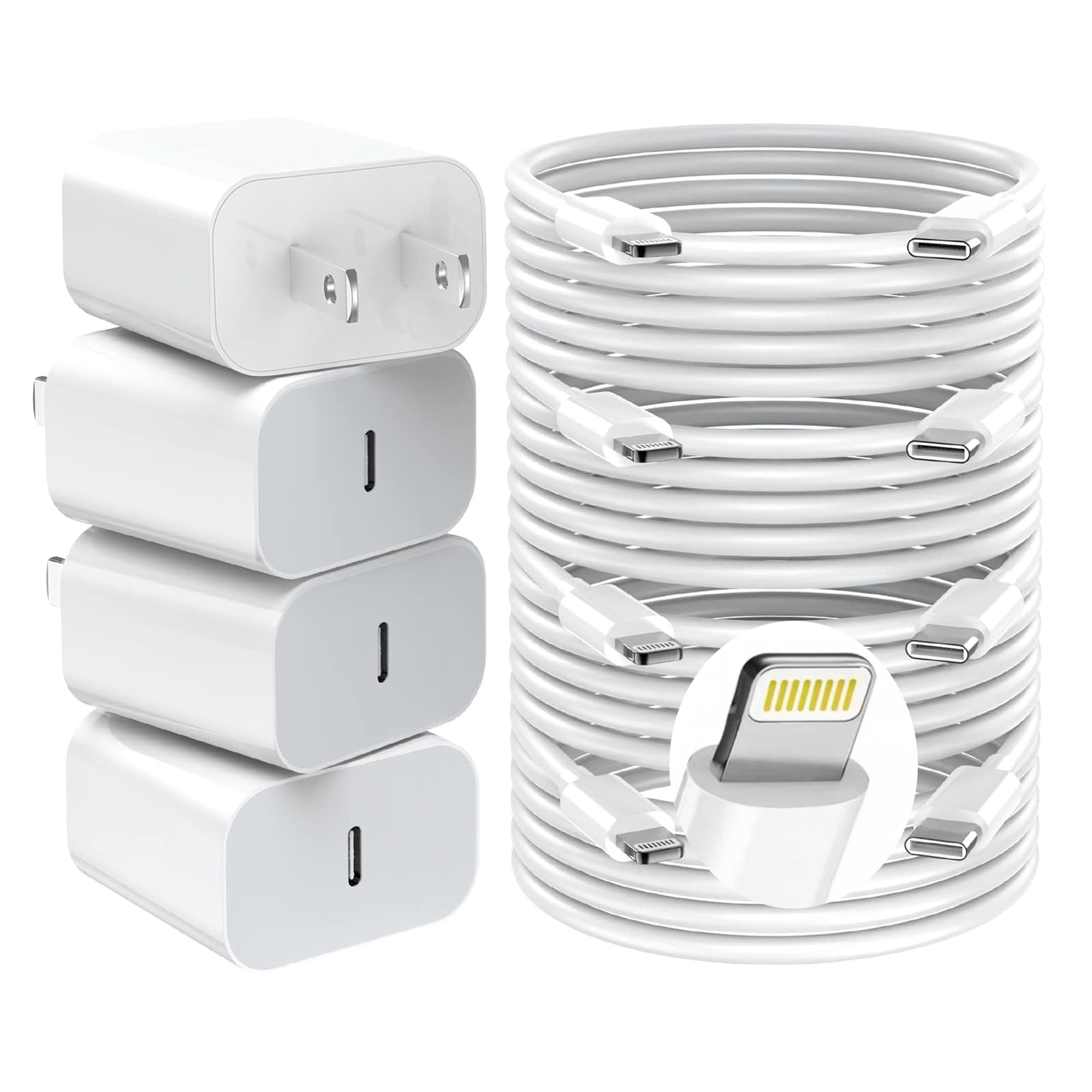 iPhone Charger Fast Charging,20W PD USB C Wall Charger 4 Pack with 6FT Fast Charging Cable - Fast Charger for iPhone 14/14 Pro Max/13/13 Pro/12/12 Pro/11/11 Pro/XS, iPad