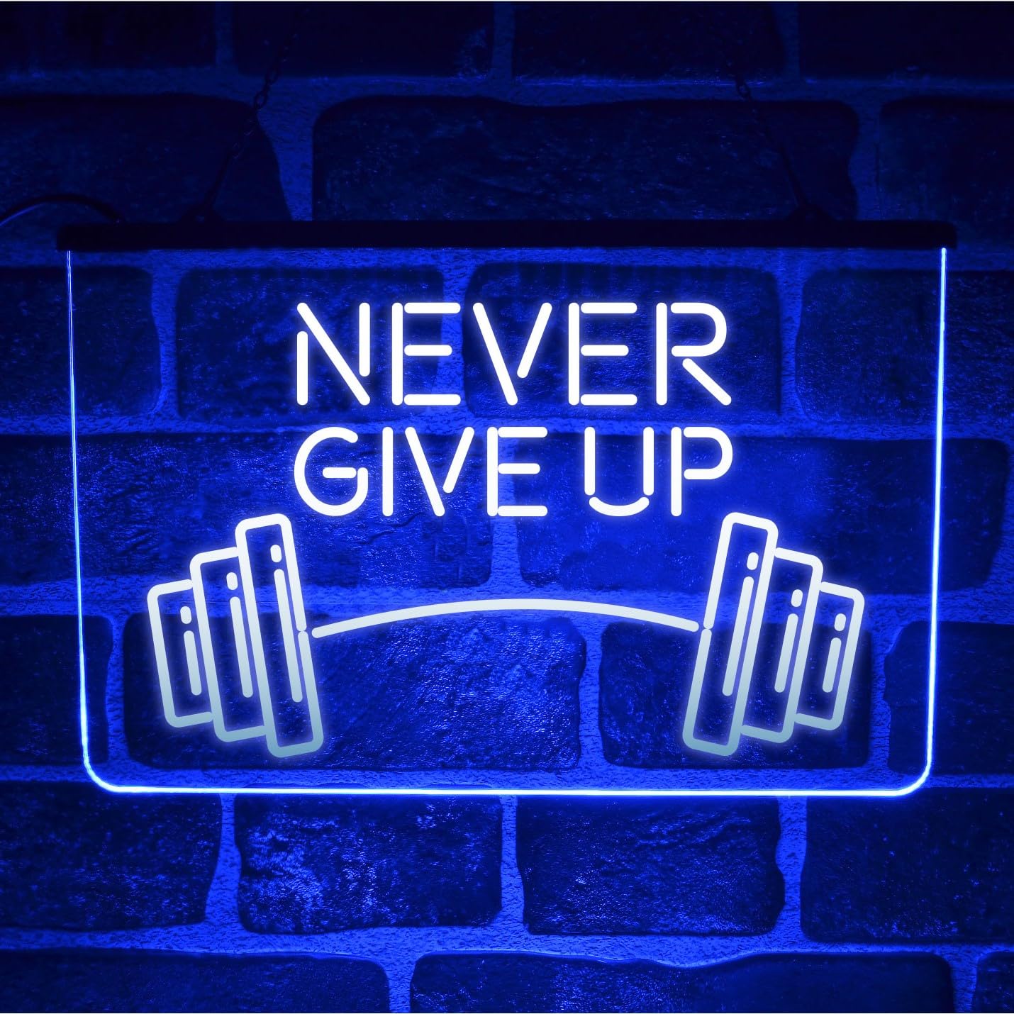Never Give Up LED Neon Light Sign | Multicolour Lit Up Hanging Inspirational Quote Plaque