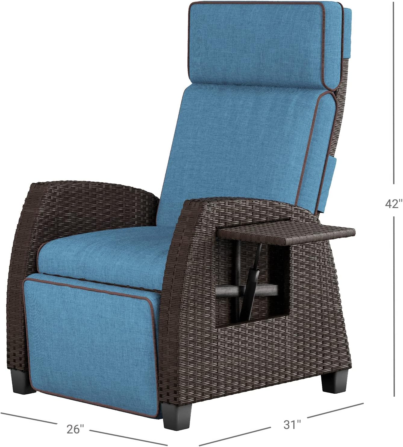 Grand patio Indoor & Outdoor Moor Recliner PE Wicker with Flip Table Push Back Reclining Lounge Chair, Peacock Blue : Patio, Lawn & Garden