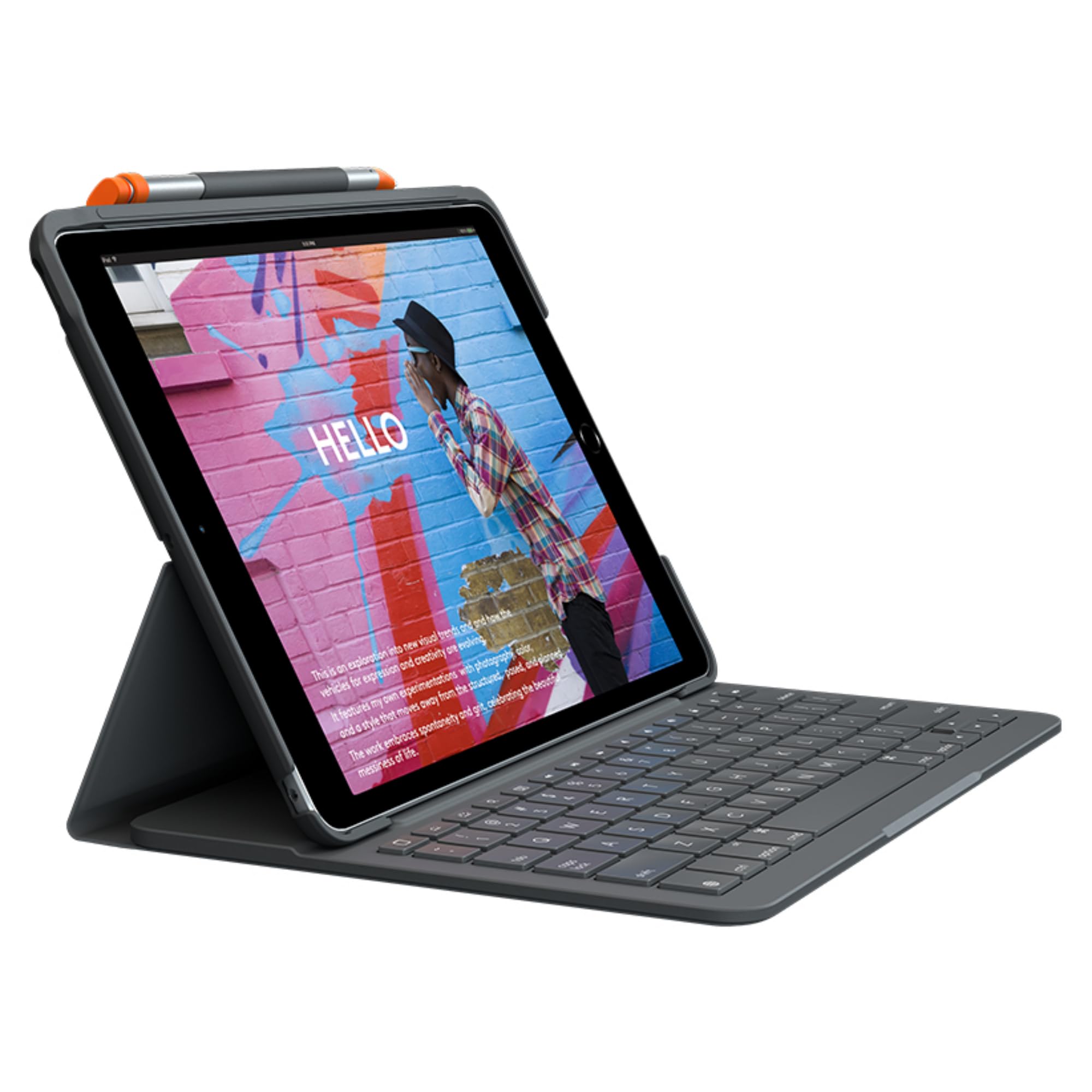 Logitech Slim Folio für iPad (7., 8. und 9. Generation) Tastatur-Case mit integrierter kabelloser Tastatur, Skandinavisches QWERTY-Layout- Grafit