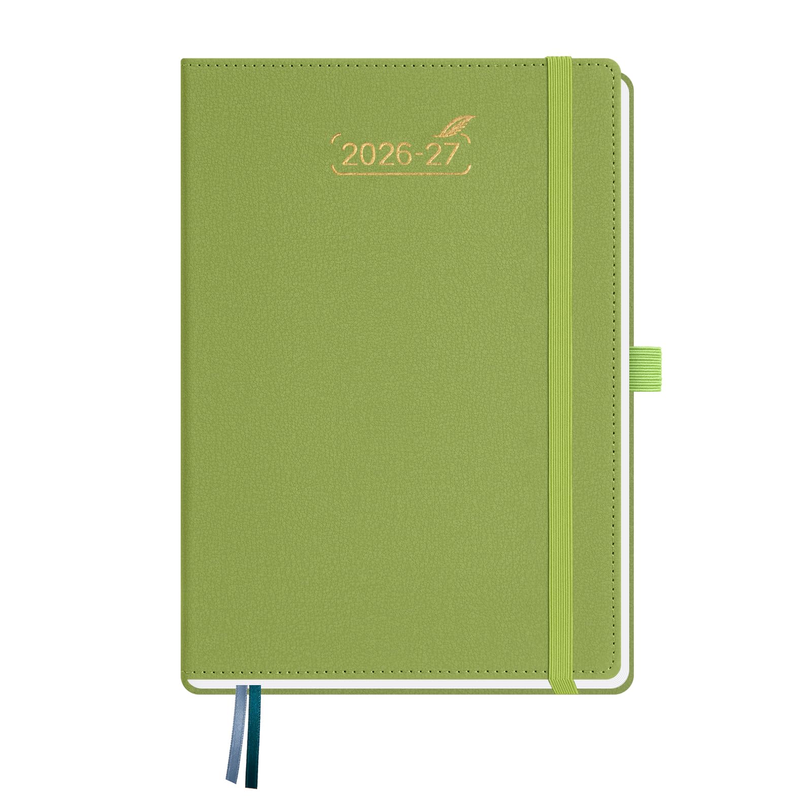 BEZEND A5 Academic Diary 2026-2027 Week to View with 2 Columns & Notes (Jul 26-Dec 27). Dual Schedule Weekly Planner for Busy People, with Pen Holder & Monthly Tabs. PU Leather Hardback, Fruit Green