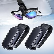 Veharvim Sunglass Holder for Car (One-Handed-Operation, Gentle & Secure Hold, Silicone Padded, Universal Fit, Metal Clip) Visor Sunglass Holder Clip,Visor Sunglass Holder Car (Black, 2 Pack)