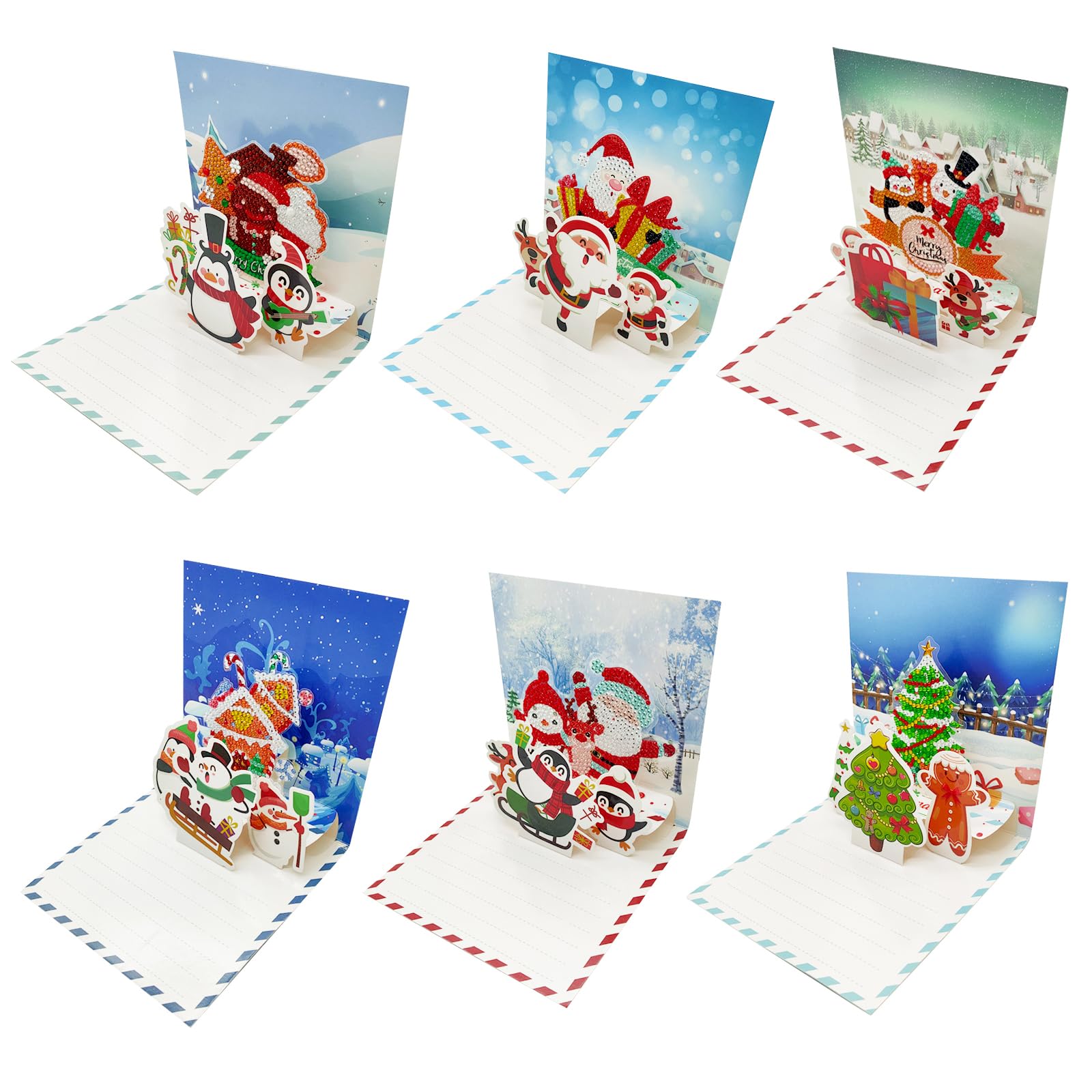 POETRYDRAW 6pcs Christmas DIY Diamond Art Painting Greeting Card Kits with Envelopes Diamond Art Greeting Cards Diamond Art Cards Kits for Adults DIY Crafts Family Friend Gifts (Christmas)